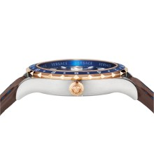 Versace Hellenyium GMT Herrenuhr Braun Leder Gold Silber Edelstahlgehäuse Blaues... Versace Hellenyium GMT Herrenuhr Braun Leder Gold Silber Edelstahlgehäuse Blaues...