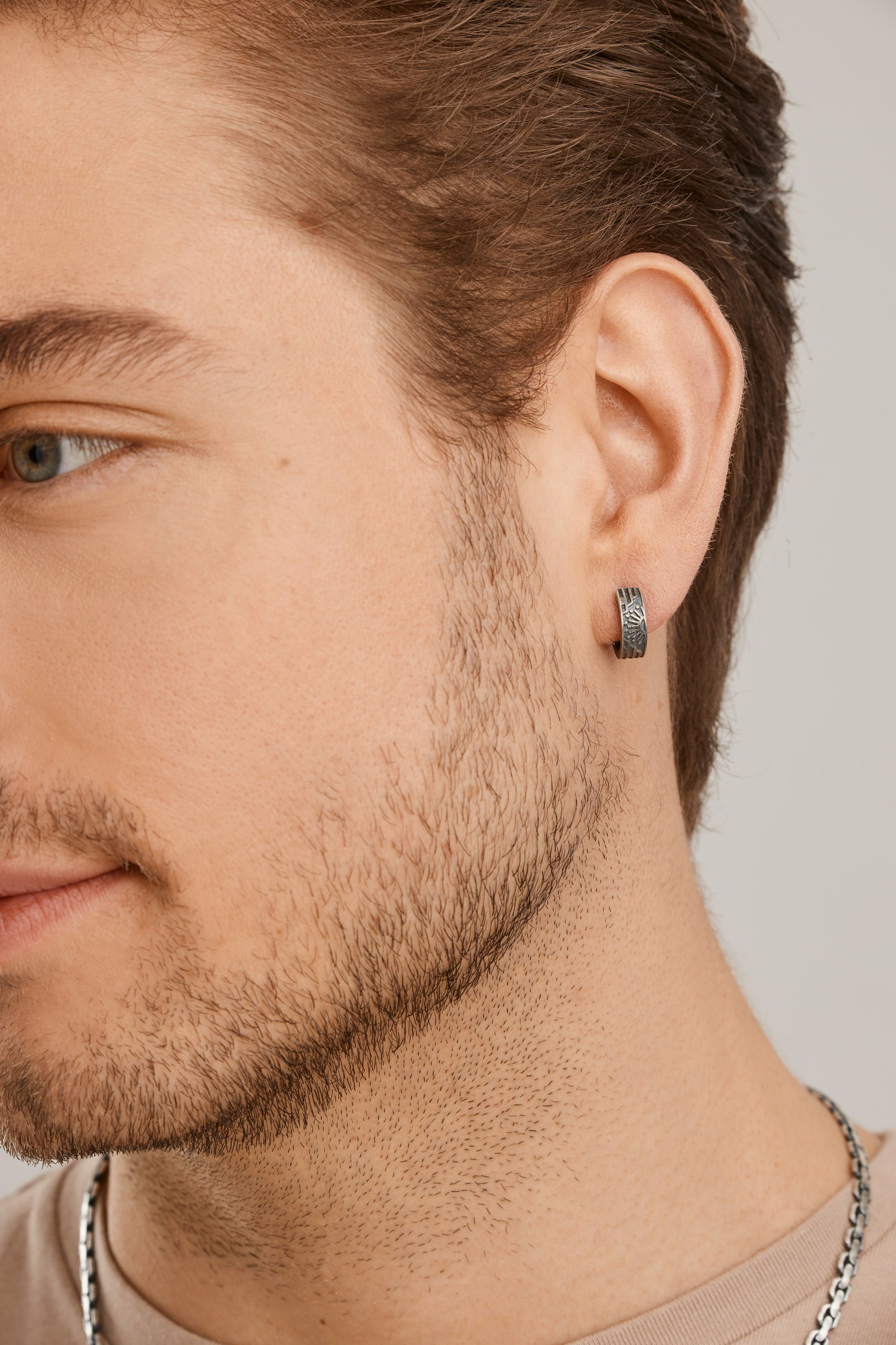 Single Creole 925 Silber matt oxidiert Sonne 41185109606494 – Bild 3