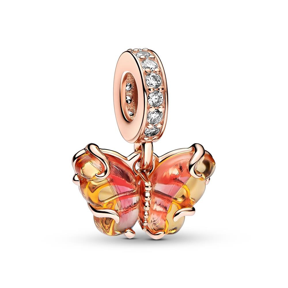 Rosafarbener & Gelber Murano-Glas Schmetterling Charm 782698C01 Rosafarbener & Gelber Murano-Glas Schmetterling Charm 782698C01