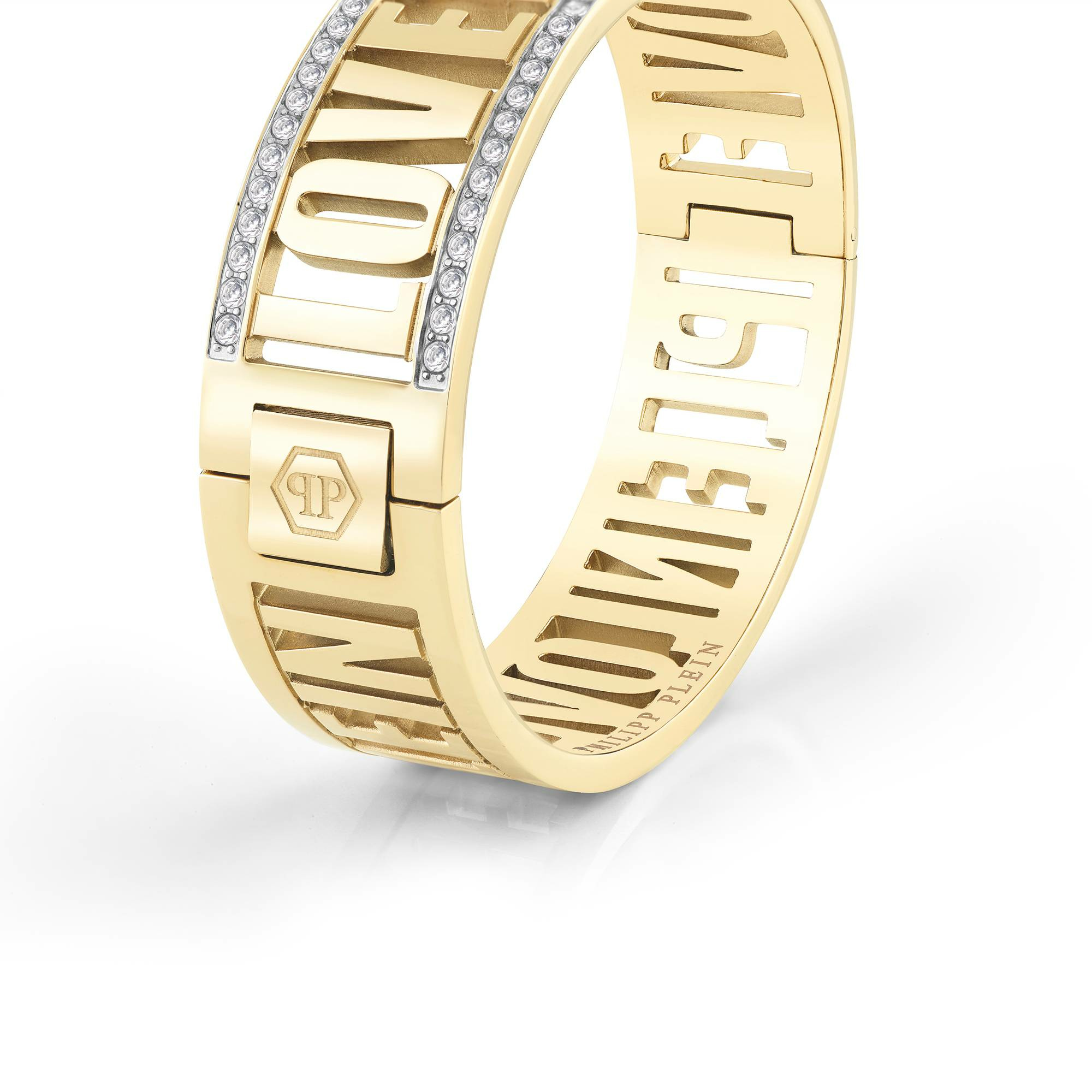 Philipp Plein Damen Armband Armreif Edelstahl IP Gold Lettering Philipp Plein Damen Armband Armreif Edelstahl IP Gold Lettering