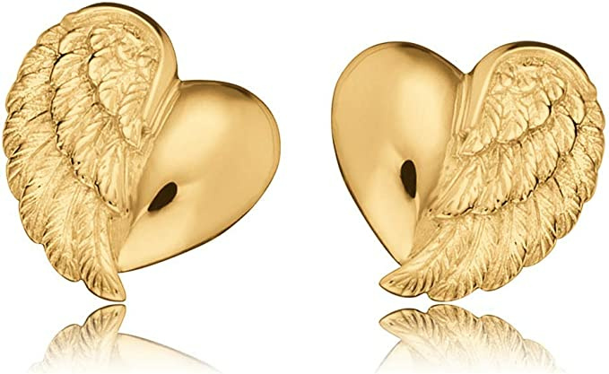 Herzengel Kinder Ohrstecker Herzflügel Echtgold – Bild 2
