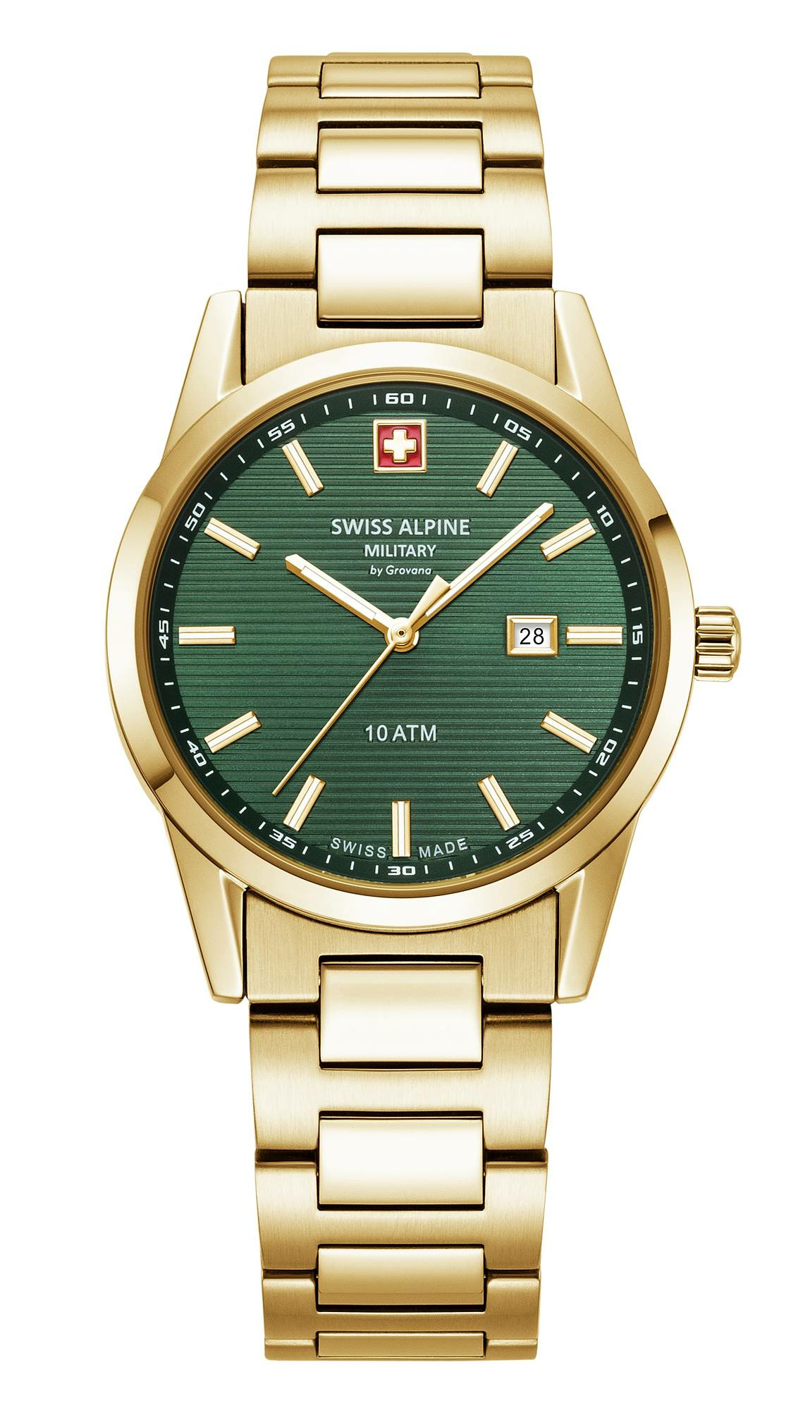 Swiss Alpine Military Damenuhr Argos gold grün 34mm 7767.1114 – Bild 2