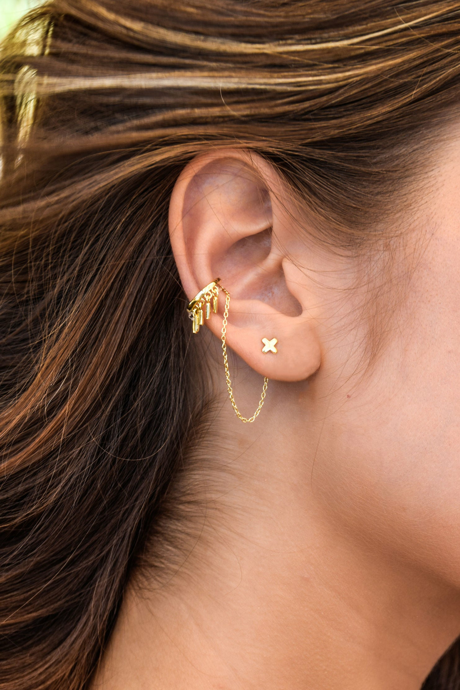 Single Ohrring 925 Sterling Silber vergoldet mit Ear Cuff und Anhängern 41185014... Single Ohrring 925 Sterling Silber vergoldet mit Ear Cuff und Anhängern 41185014...