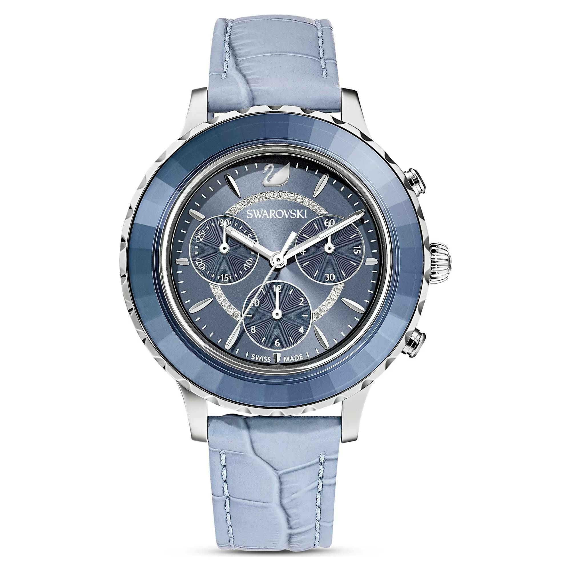 Swarovski Octea Lux Chrono Uhr in Blau mit Lederarmband - Schweizer Qualität, Ed... Swarovski Octea Lux Chrono Uhr in Blau mit Lederarmband - Schweizer Qualität, Ed...
