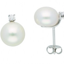 Damen 585 Weißgold Ohrringe  Ohrstecker mit Süßwasser Zuchtperle Damen 585 Weißgold Ohrringe  Ohrstecker mit Süßwasser Zuchtperle