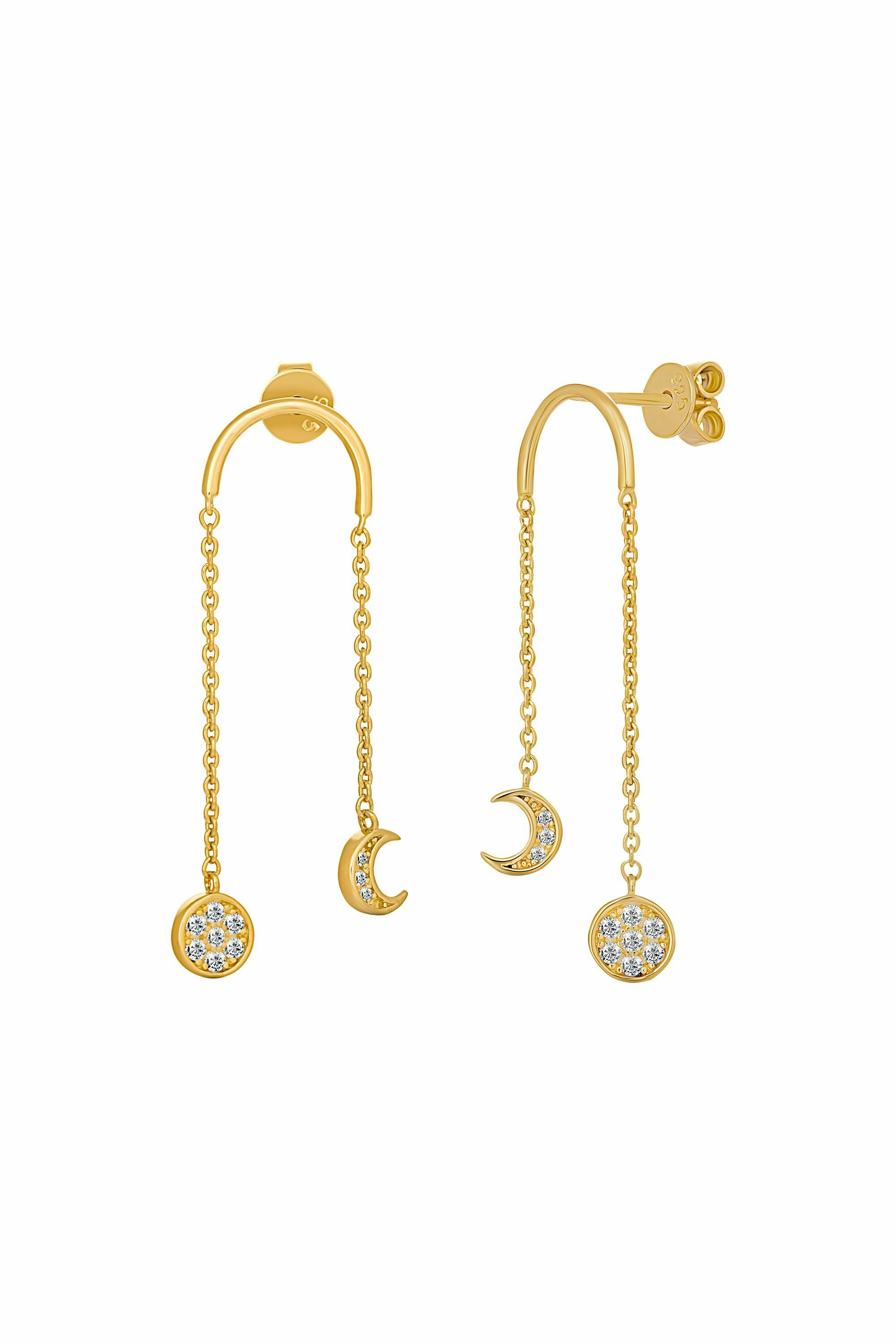 Ohrringe 925 Silber vergoldet Anhänger Mondphasen Zirkonia 41185098530910 – Bild 3
