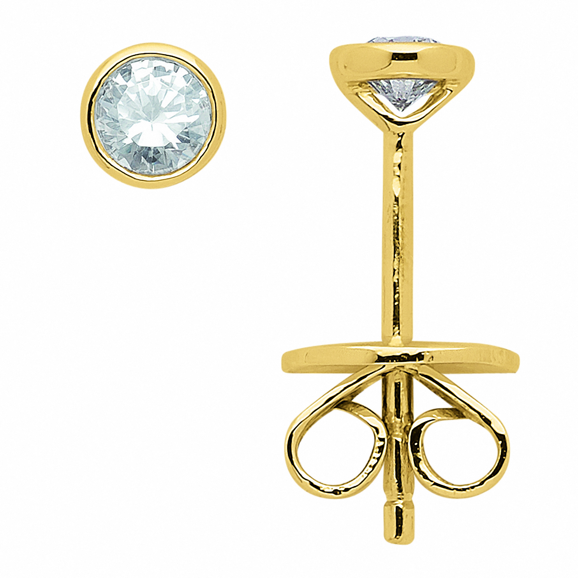 Damen 585 Gold Ohrringe Ohrstecker mit Diamant Brillant Ø 3,8 mm – Bild 2