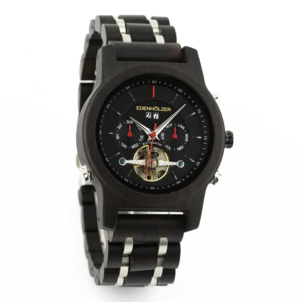 Edenhölzer Holzuhr Herren Armbanduhr Automatik Montserrat Holzarmband Datumsanze... – Bild 2