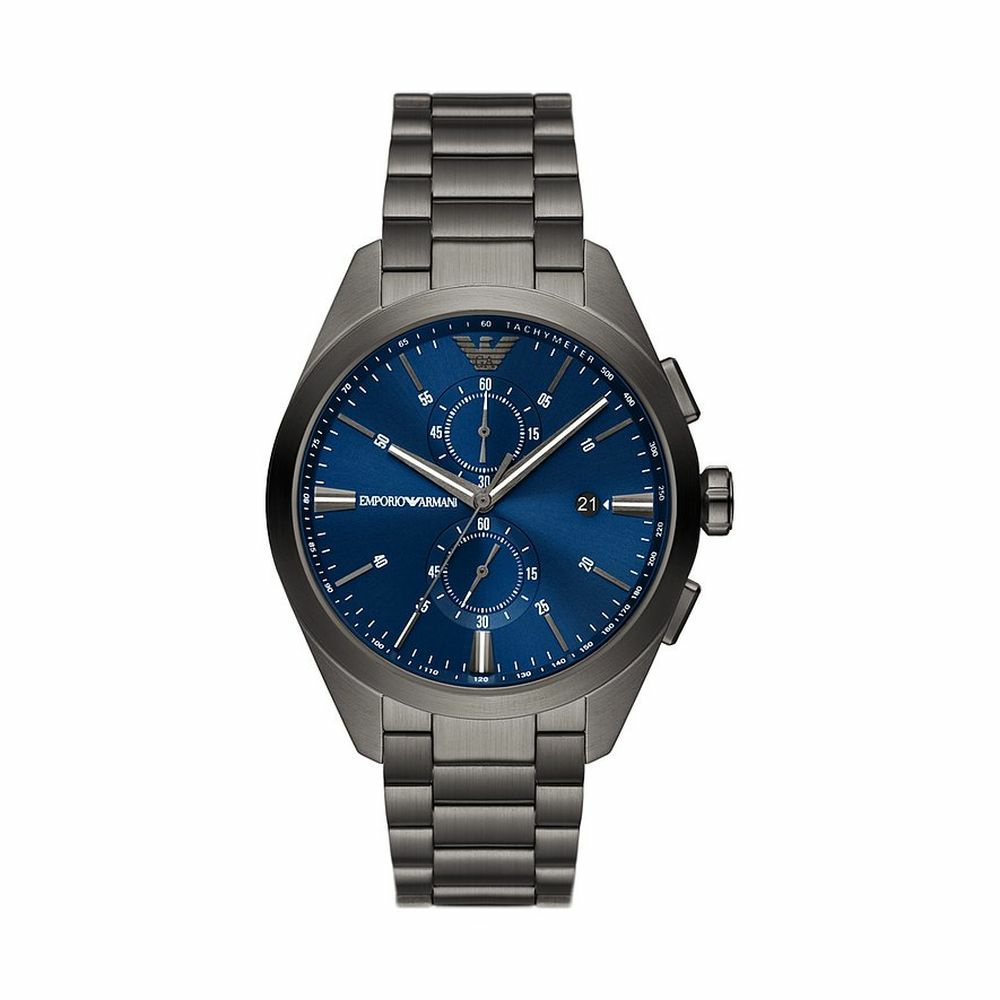 Emporio Armani Herren Armbanduhr Chronograph Gunmetal / Blau AR11481 – Bild 3