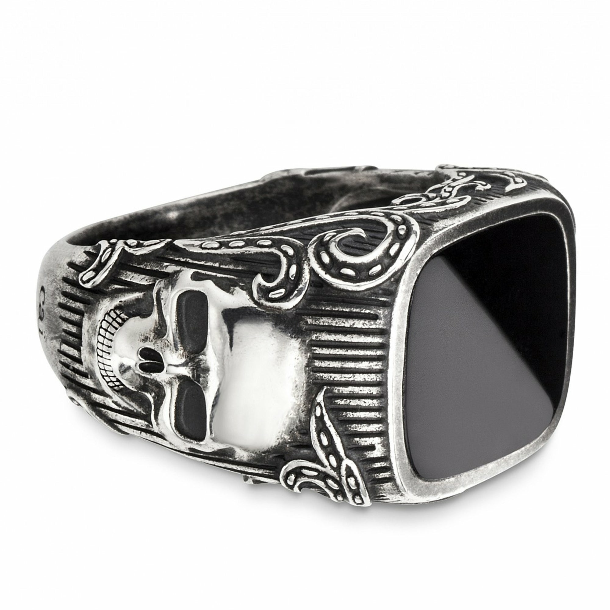 Ring Silber 925 oxydiert mit Totenkopf-Motiv und schwarzem Onyx 41184117850206 Ring Silber 925 oxydiert mit Totenkopf-Motiv und schwarzem Onyx 41184117850206