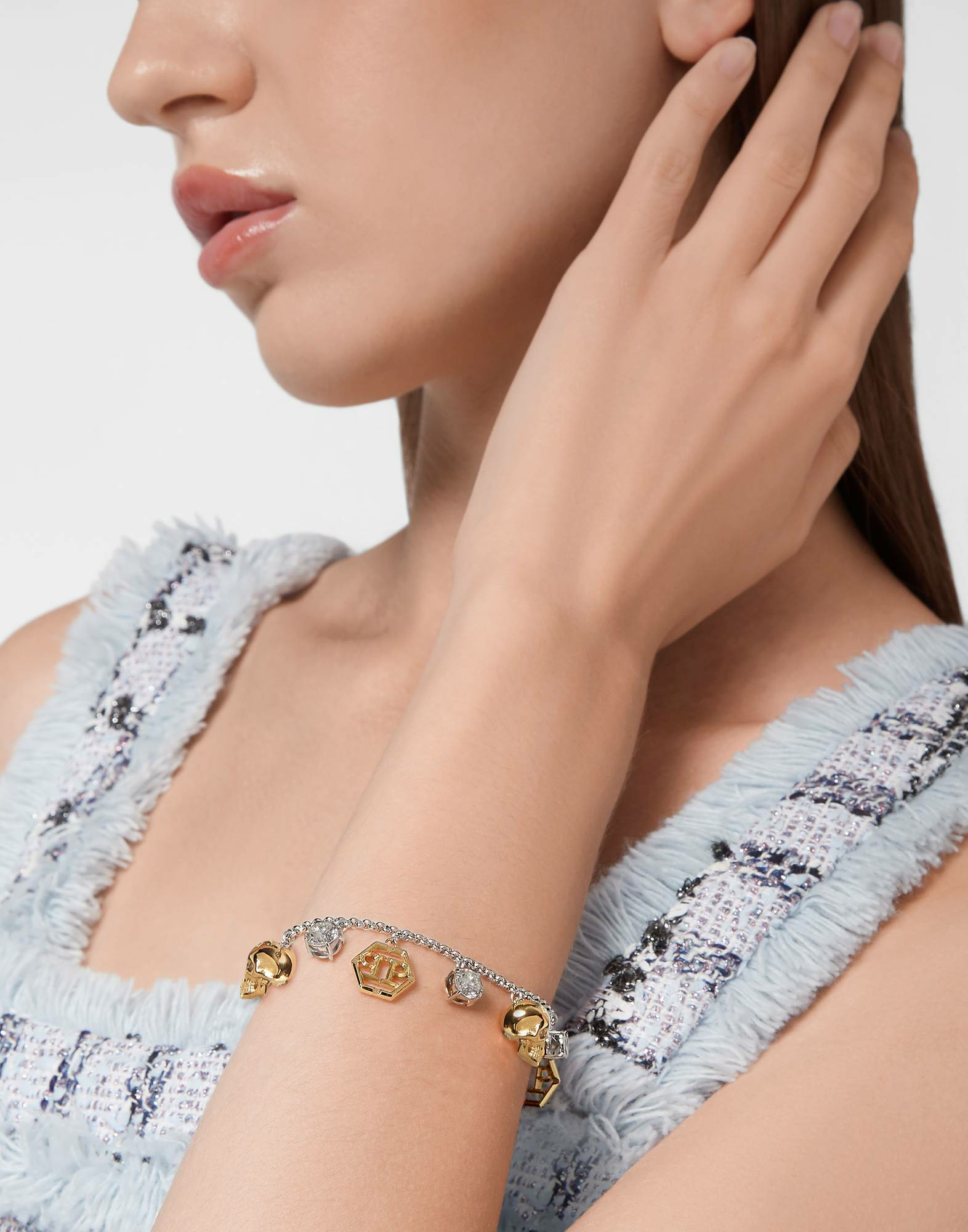 Philipp Plein Damen Armband Armkette Edelstahl Bicolor 3D Skull Philipp Plein Damen Armband Armkette Edelstahl Bicolor 3D Skull