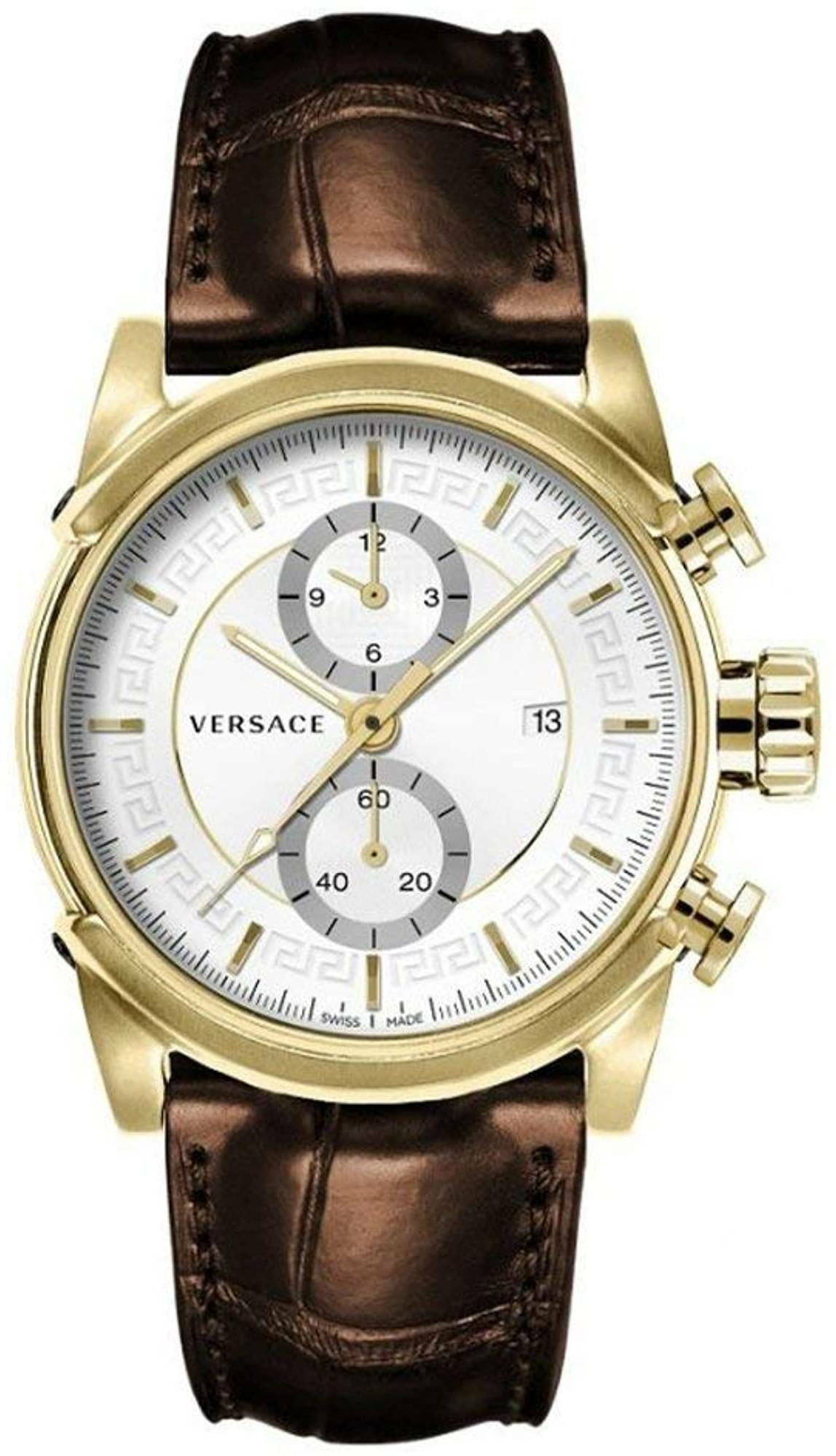 Versace Chrono Urban Herrenuhr Braunes Leder Gold Stahl Zifferblatt 44mm VEV4003... Versace Chrono Urban Herrenuhr Braunes Leder Gold Stahl Zifferblatt 44mm VEV4003...