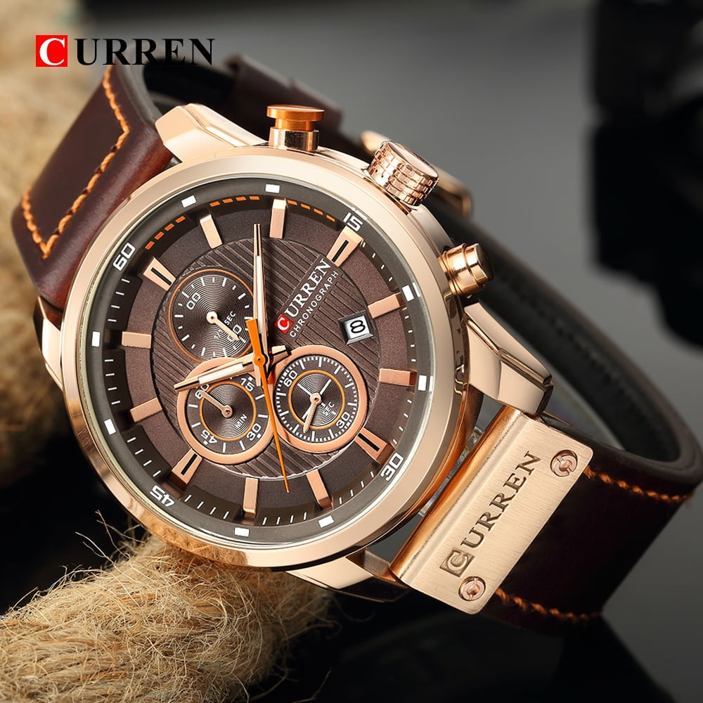 CURREN Men's Dark Brown Chronograph Quartz Watch Waterproof Leather Strap Sports... – Bild 2