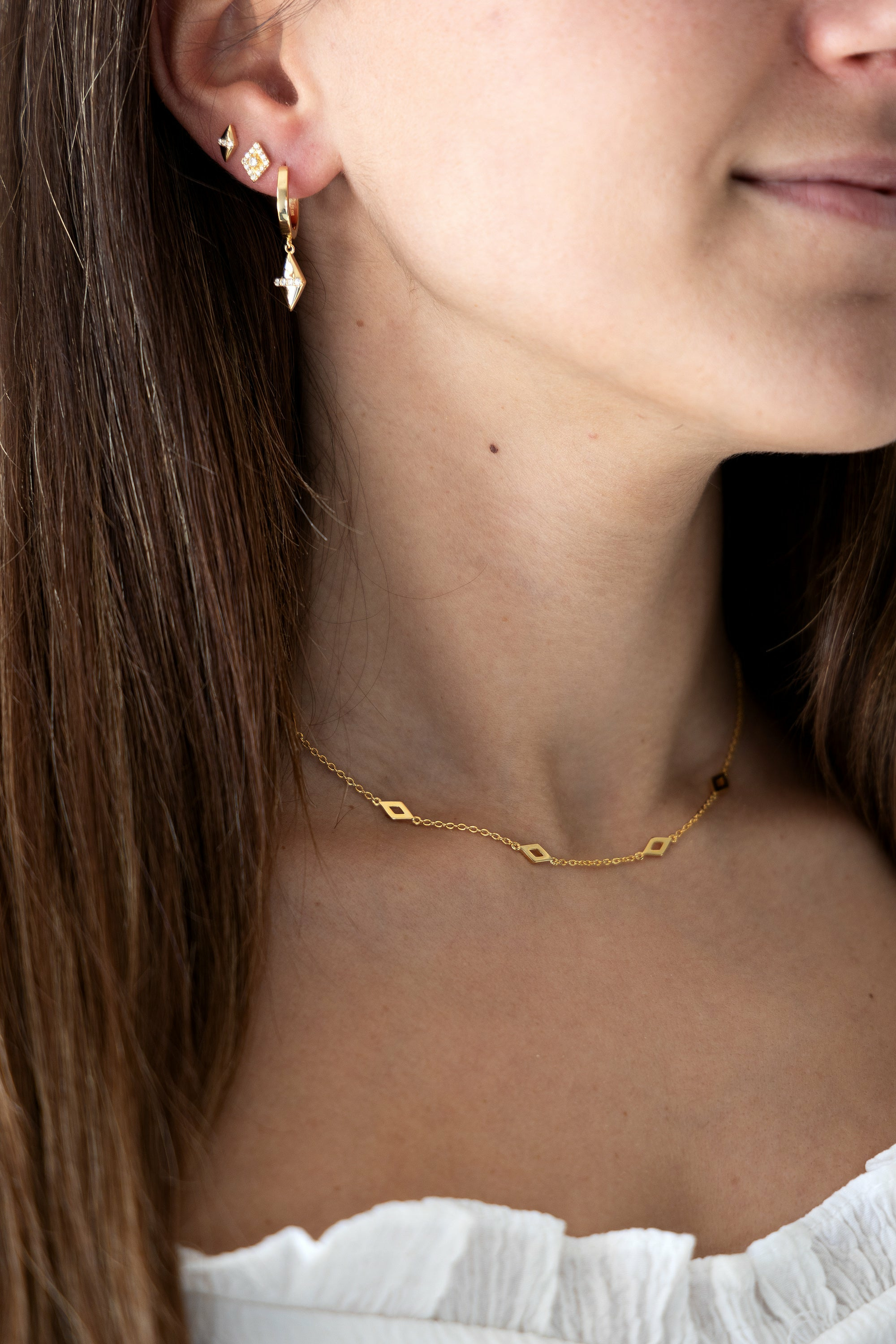 Halskette Choker 925 Silber vergoldet Rauten mit Cut-Outs 41185099153502 – Bild 2