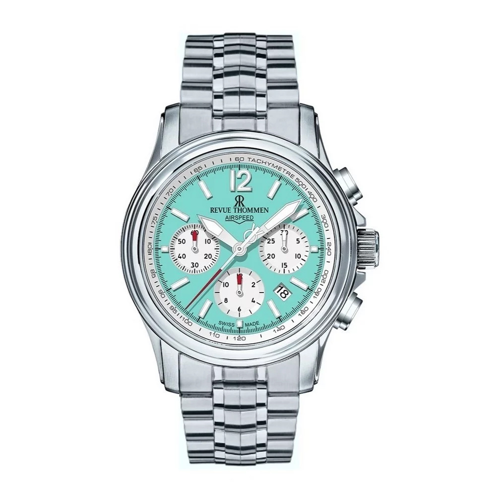 Revue Thommen Herren Automatikuhr Airspeed 16041.6431 Silberfarben, Türkis Revue Thommen Herren Automatikuhr Airspeed 16041.6431 Silberfarben, Türkis