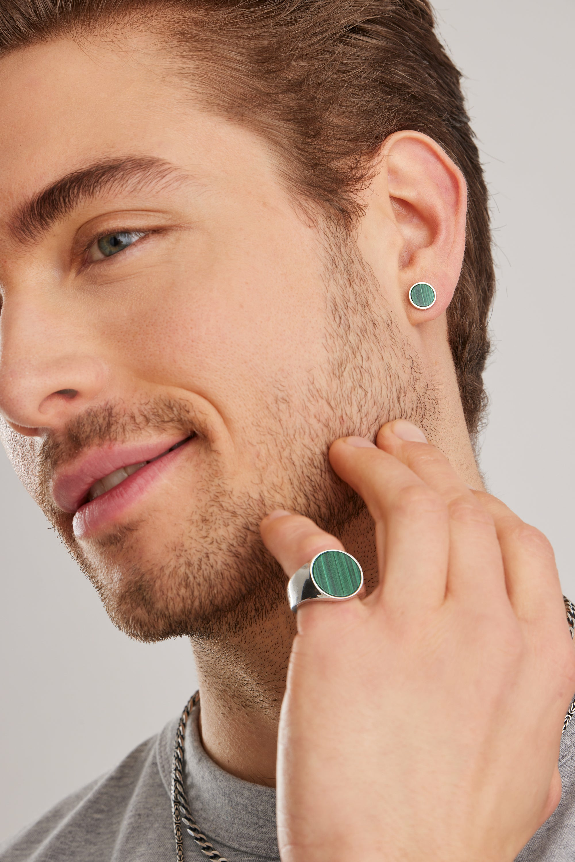 Single-Ohrstecker 925 Silber rhodiniert Malachit 41185108459614 – Bild 2