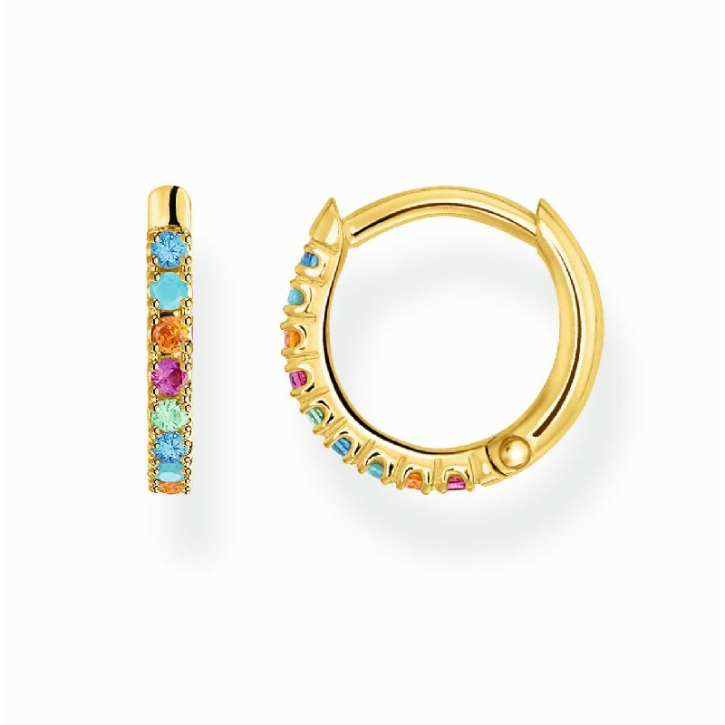 Thomas Sabo Damen Creolen mit bunten Farbsteinen Gold SCH150309 Thomas Sabo Damen Creolen mit bunten Farbsteinen Gold SCH150309