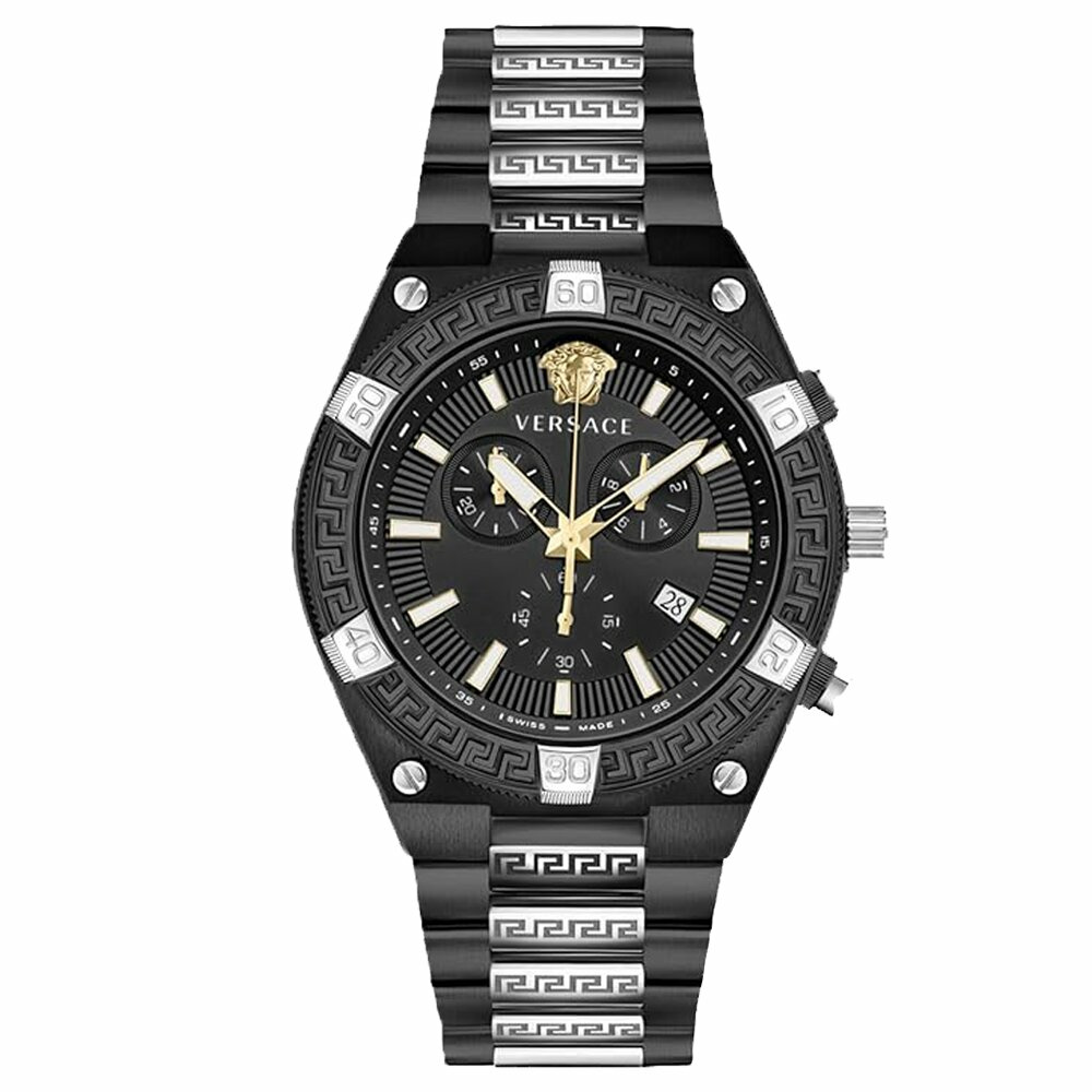 Versace Herren Armbanduhr SPORTY GRECA Chronograph schwarz, silber 46 mm VESO010... – Bild 3