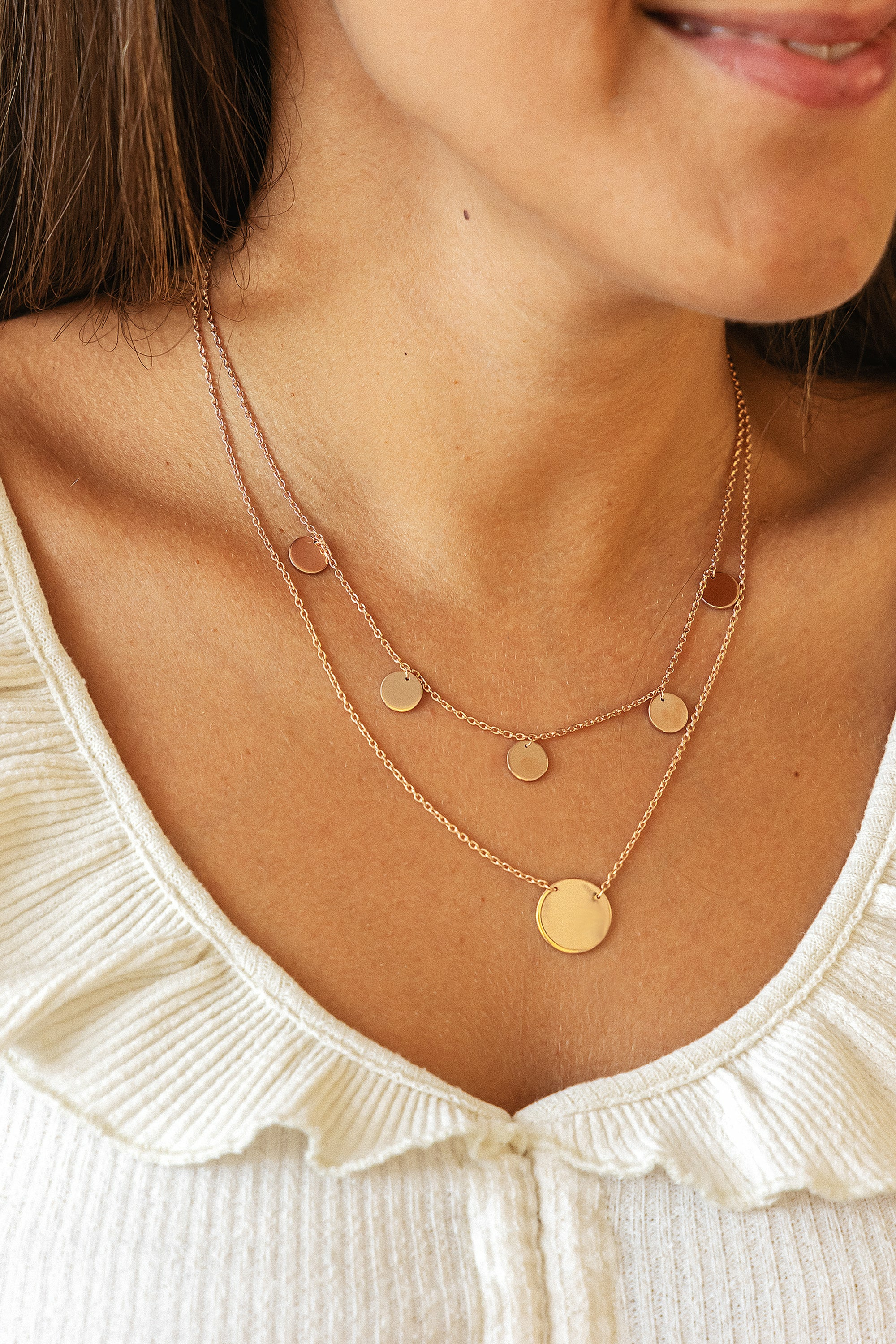 Halskette 925 Sterling Silber rosévergoldet Plättchen Boho 41185081000030