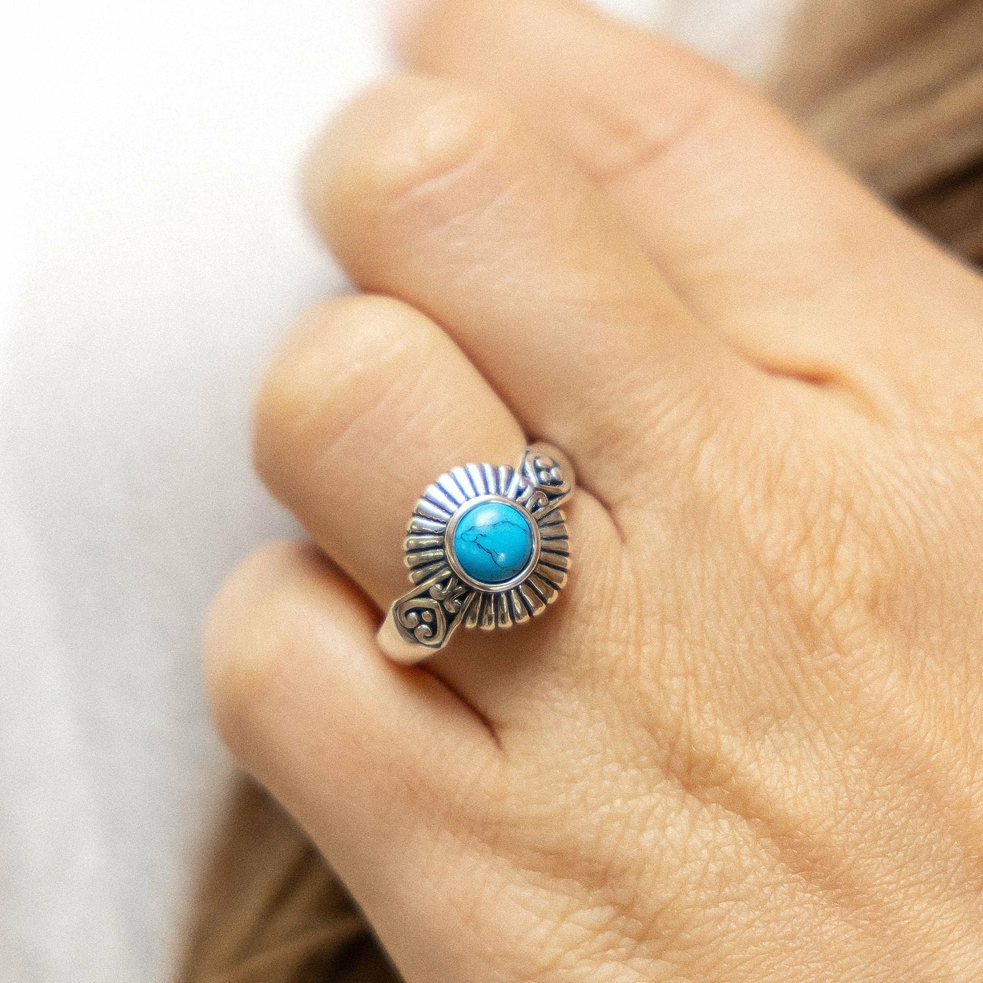 Zeeme Gemstones Silber 925 oxidiert mit Türkis 6mm Ring 41677099696222 – Bild 2