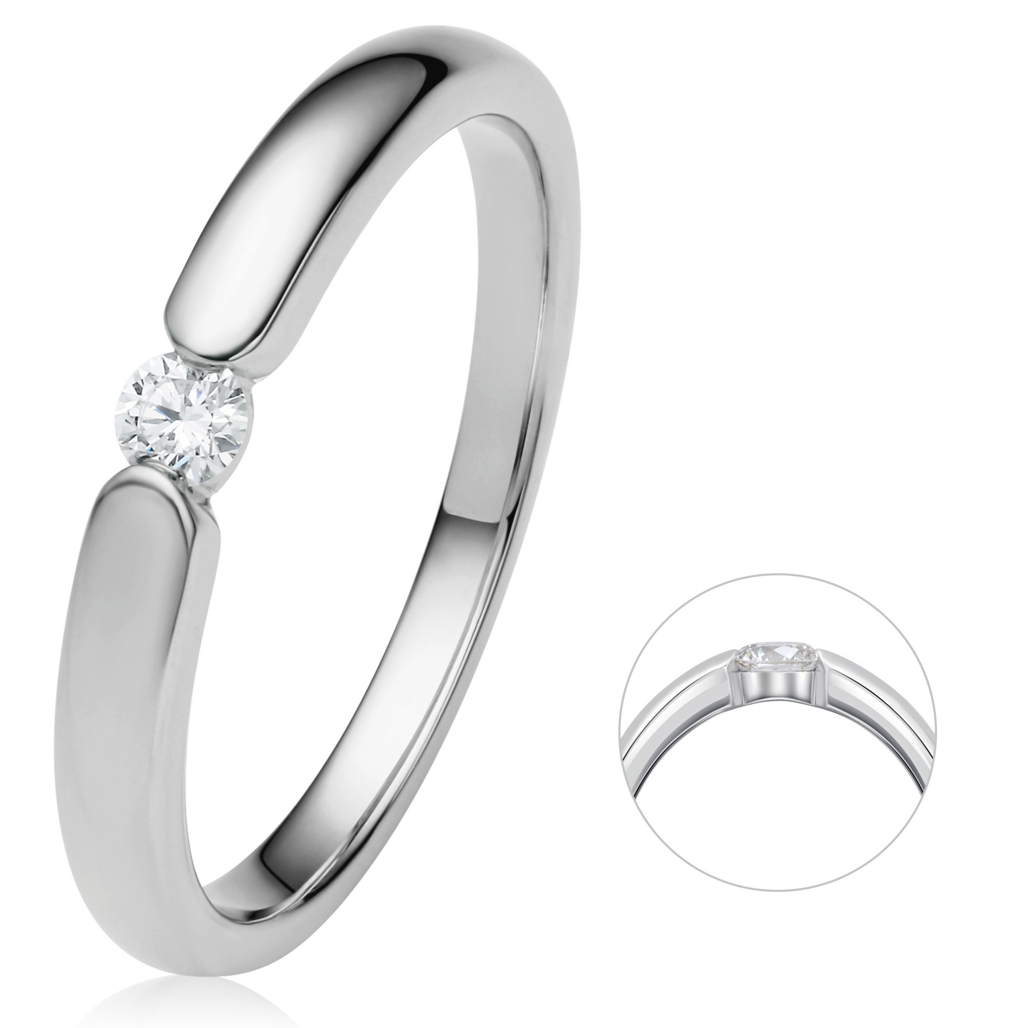 0.08 ct  Diamant Brillant Spannfassung Ring aus 950 Platin 0.08 ct  Diamant Brillant Spannfassung Ring aus 950 Platin