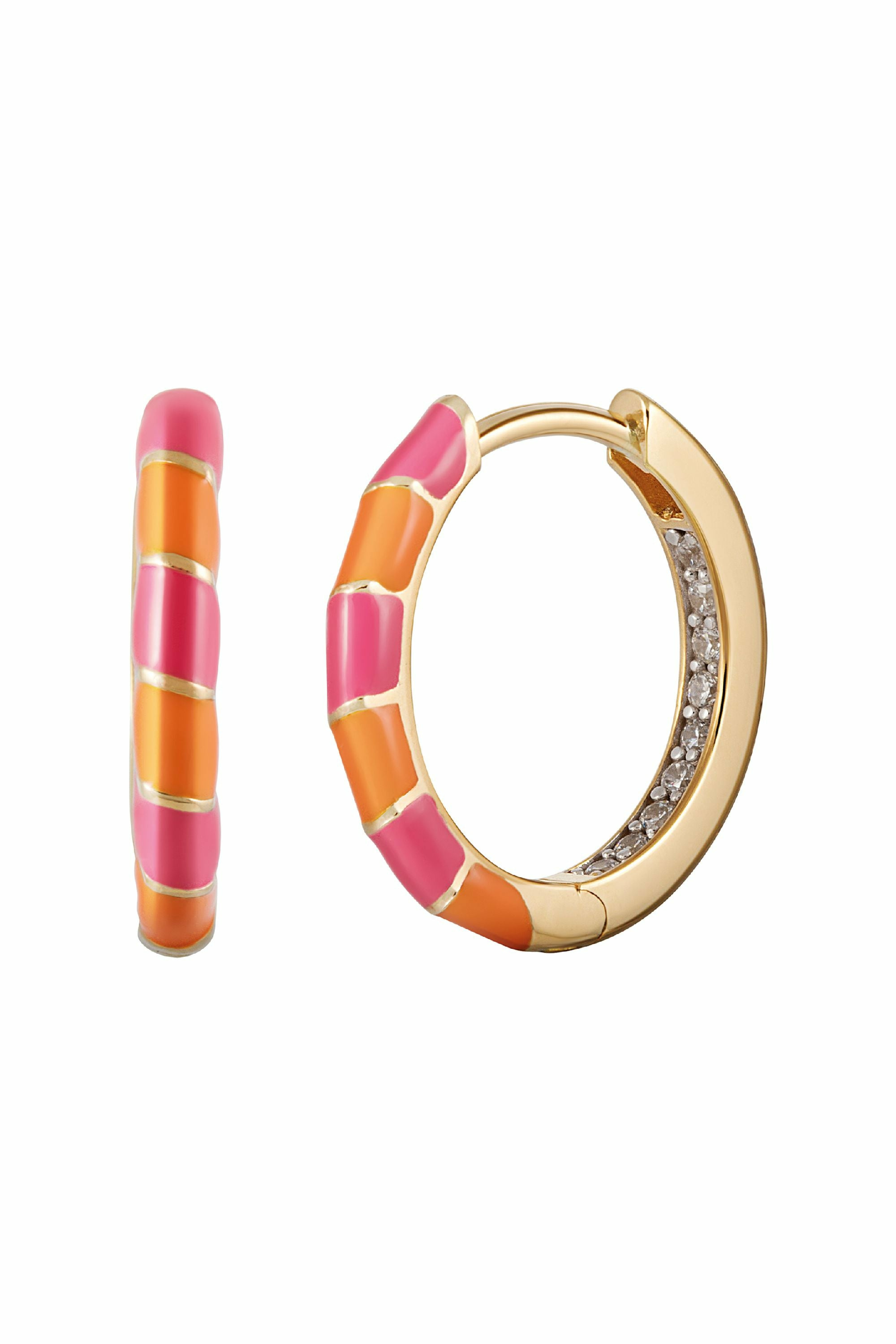 Creole 925  Silber vergoldet Email in pink und orange 41185185955934