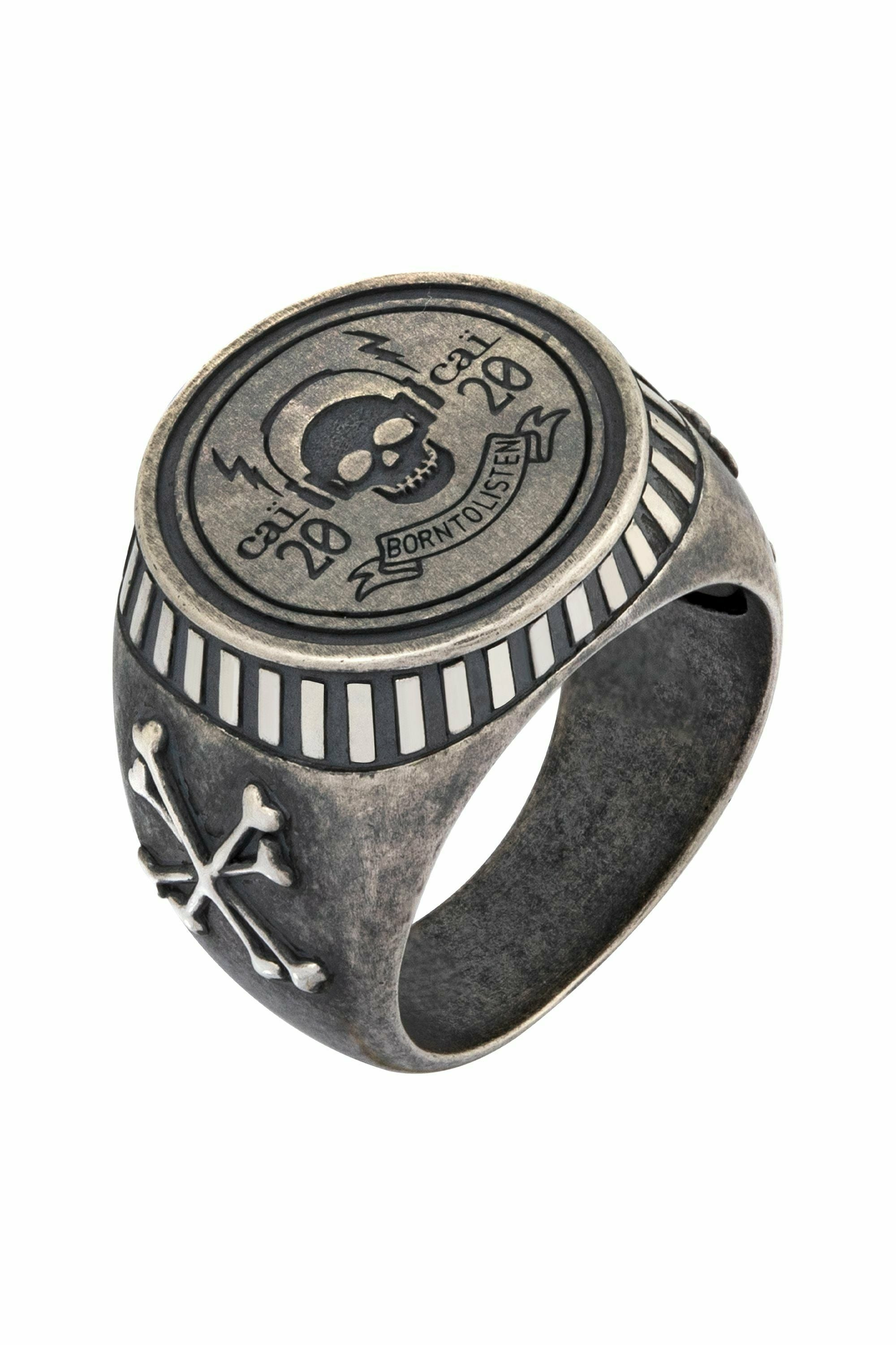 Ring 925/- Sterling Silber Siegelring matt oxidiert Rock Music Skull 41184876822... – Bild 2