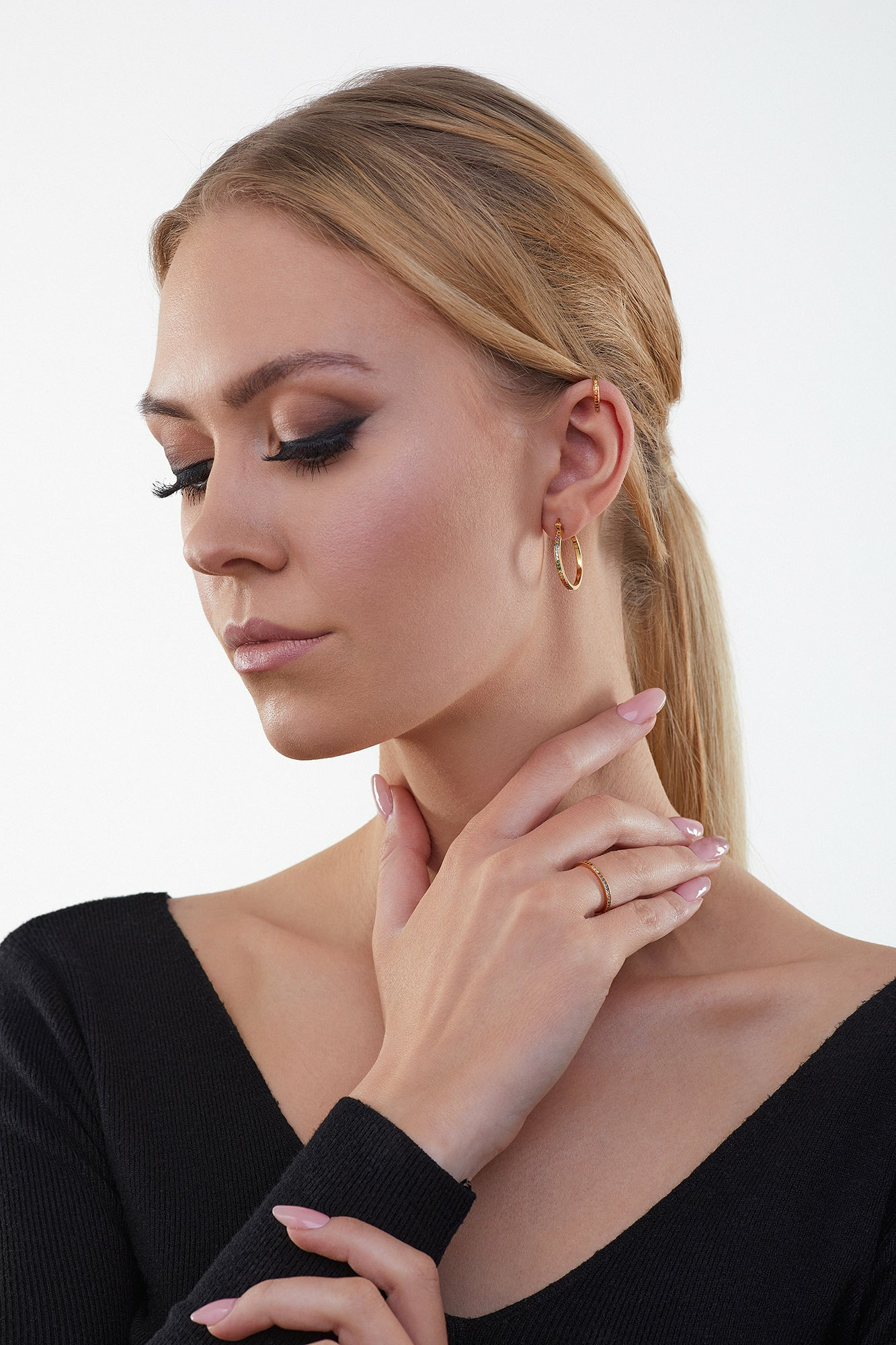 Creolen 925/-Sterling Silber vergoldet Zirkonia bunt Rainbow 41184630997086 – Bild 2