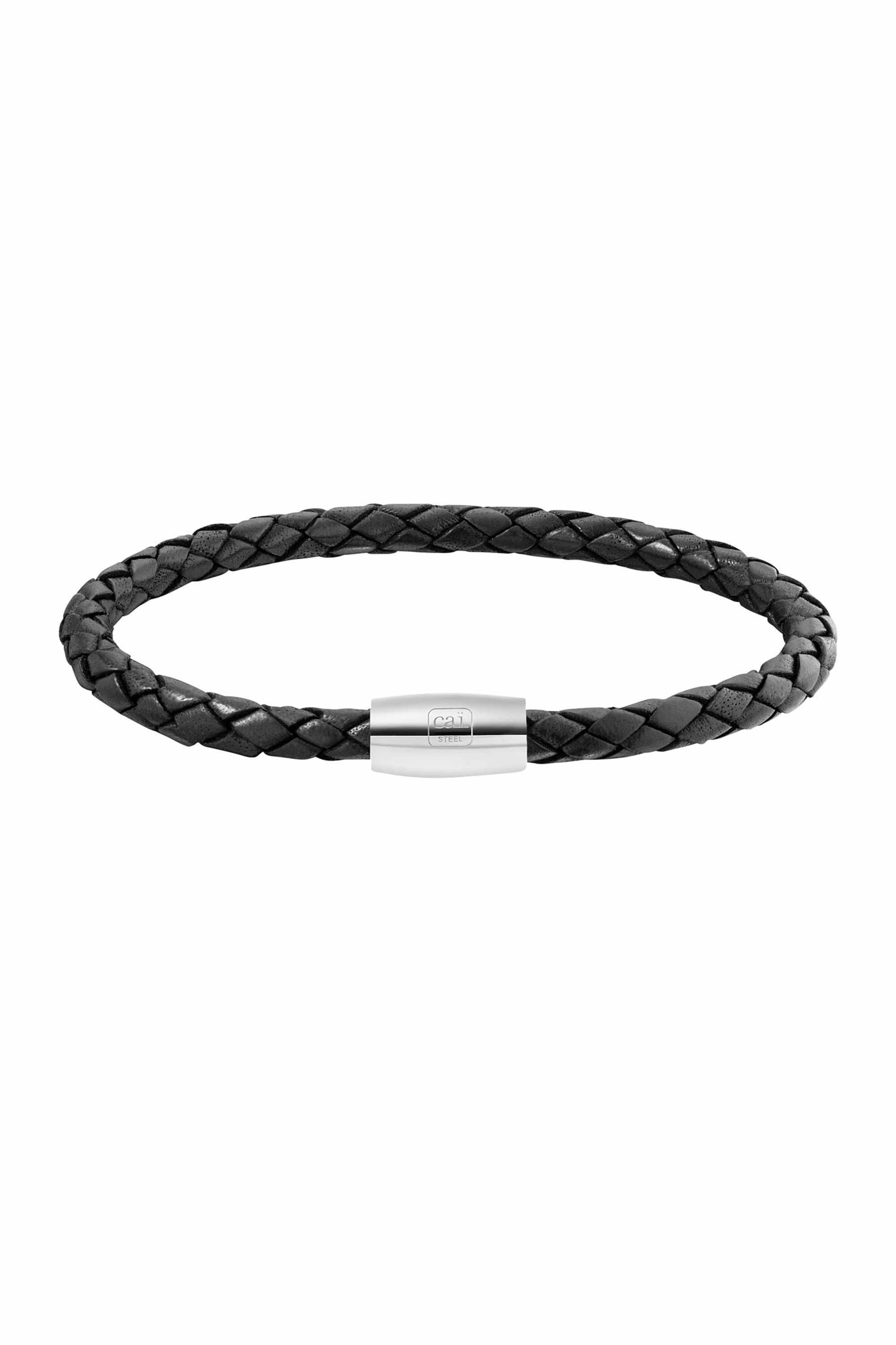 Armband Edelstahl Leder schwarz 23cm 41184440844382 – Bild 3
