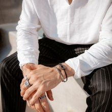 Armband 925 Silber matt-oxidiert mit Leder 41173128249438 Armband 925 Silber matt-oxidiert mit Leder 41173128249438