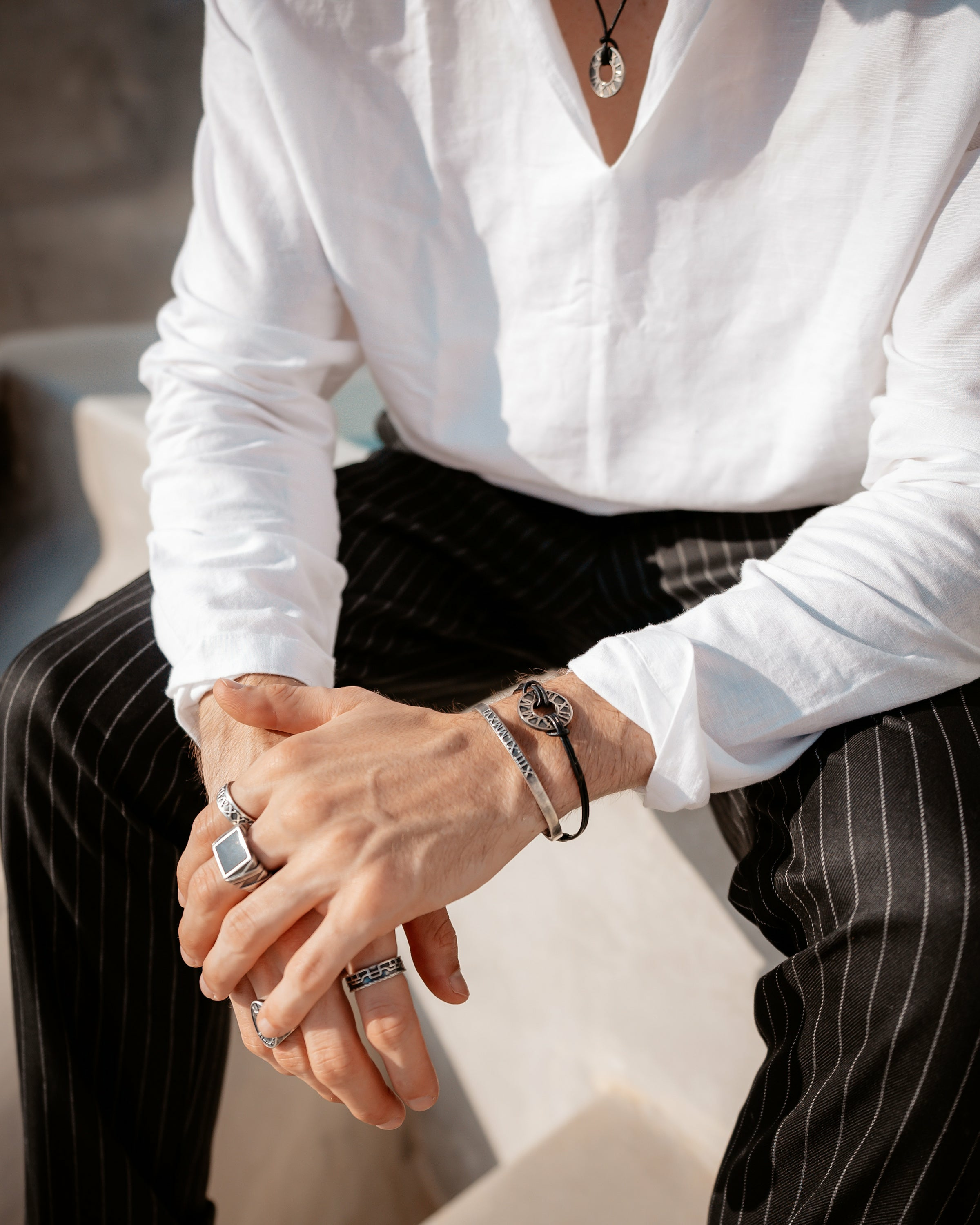 Armband 925 Silber matt-oxidiert mit Leder 41173128249438 Armband 925 Silber matt-oxidiert mit Leder 41173128249438