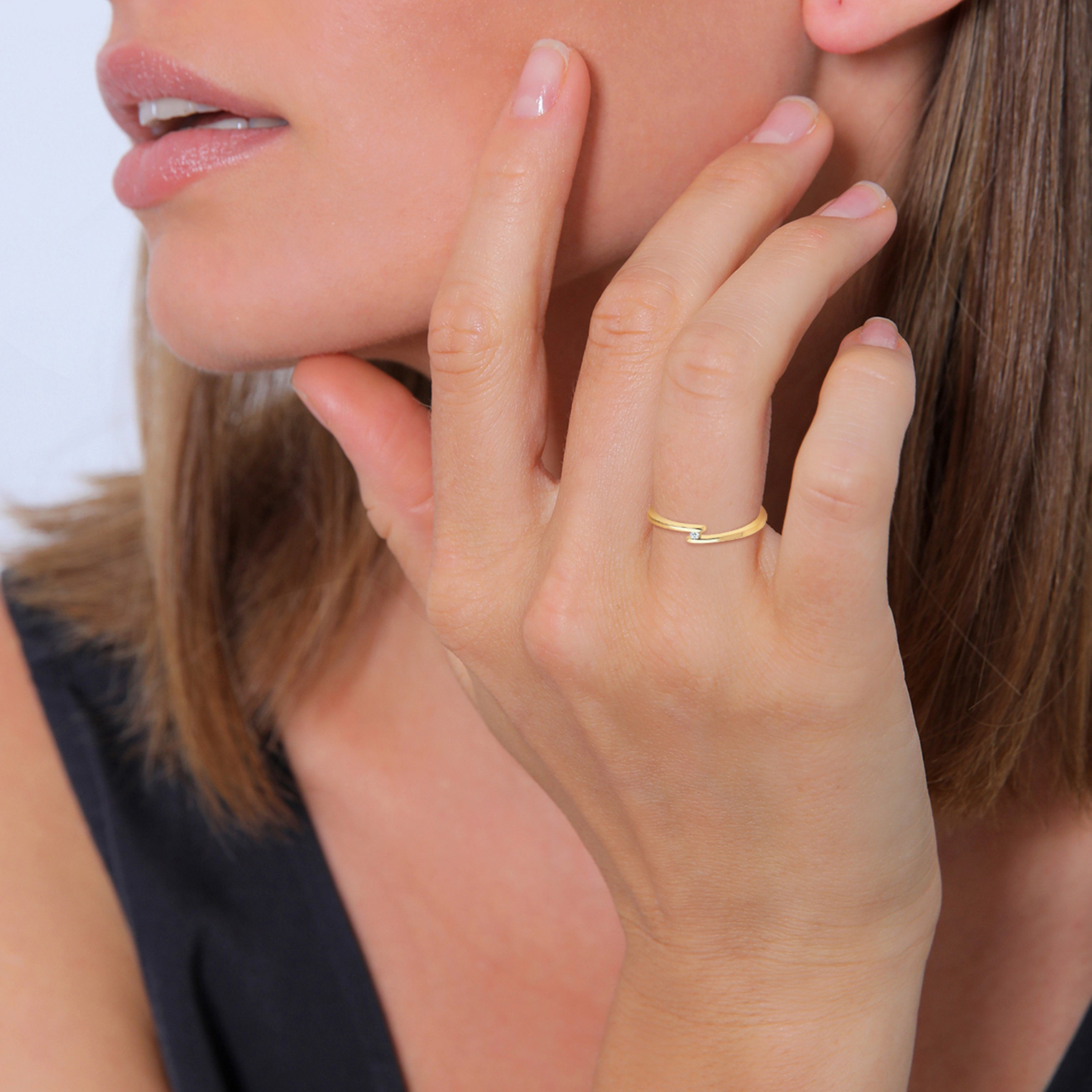 Ring Verlobungsring Solitär Diamant 0.015 ct.925 Silber – Bild 2