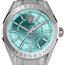 Versace Herren Armbanduhr V-Code GMT 42 mm Edelstahlgehäuse - hellblaues Ziffern... Versace Herren Armbanduhr V-Code GMT 42 mm Edelstahlgehäuse - hellblaues Ziffern...