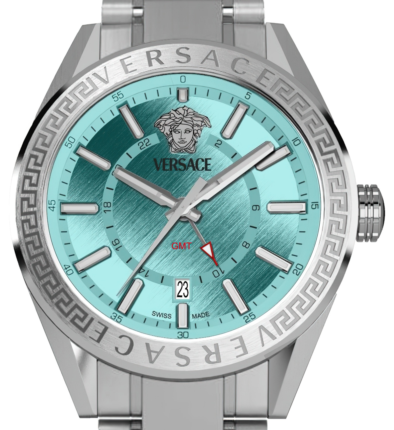 Versace Herren Armbanduhr V-Code GMT 42 mm Edelstahlgehäuse - hellblaues Ziffern... Versace Herren Armbanduhr V-Code GMT 42 mm Edelstahlgehäuse - hellblaues Ziffern...