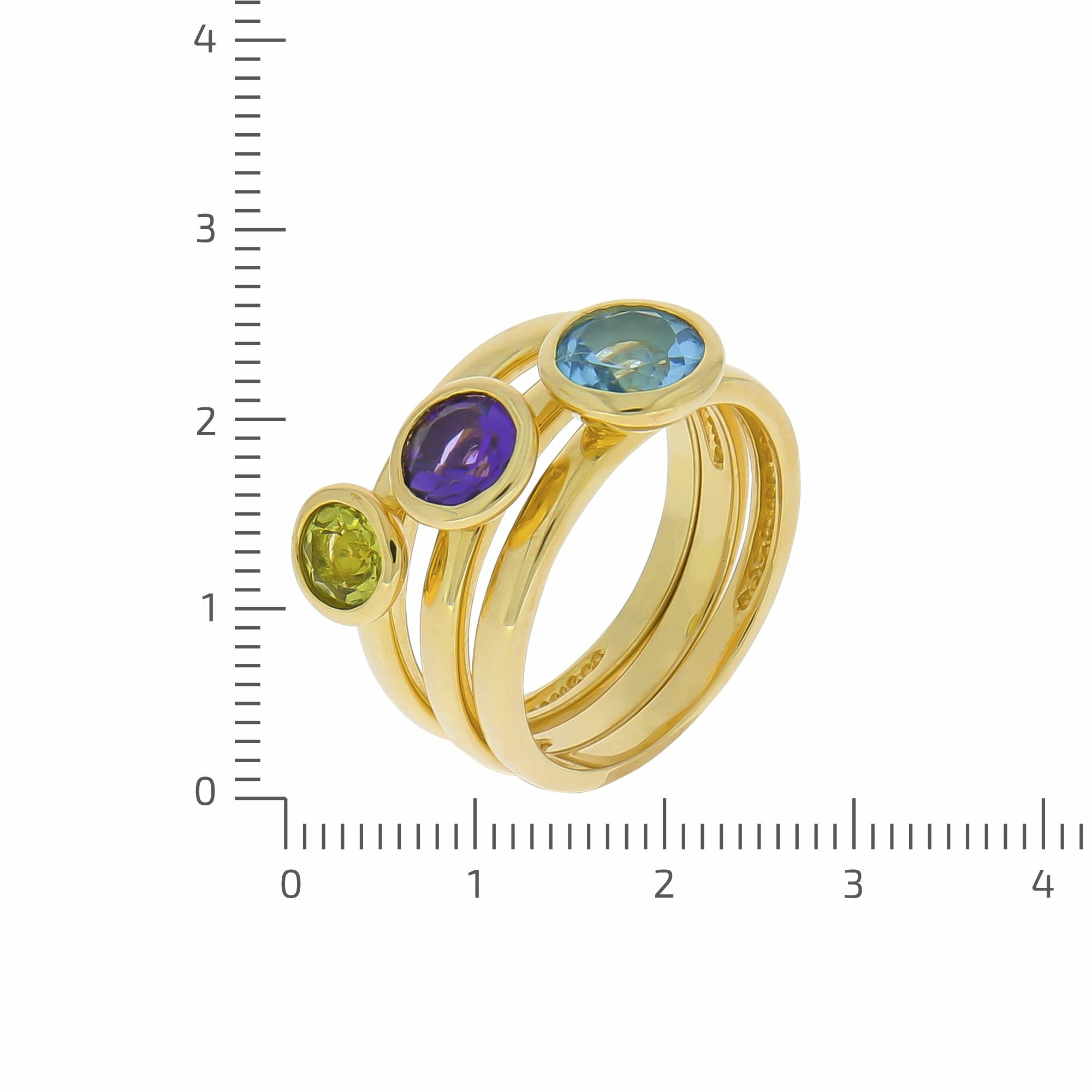 Zeeme Gemstone Silber 925 vergoldet mit Blautopas (beh.) Peridot Amethyst Ring-S... – Bild 2