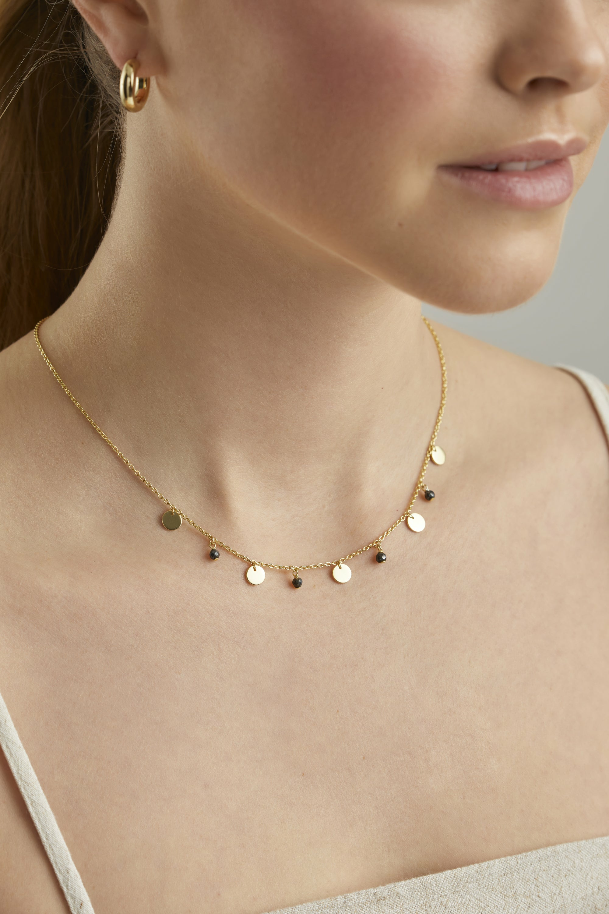 Collier 925 Silber vergoldet Hämatit Plättchen 41185002750046