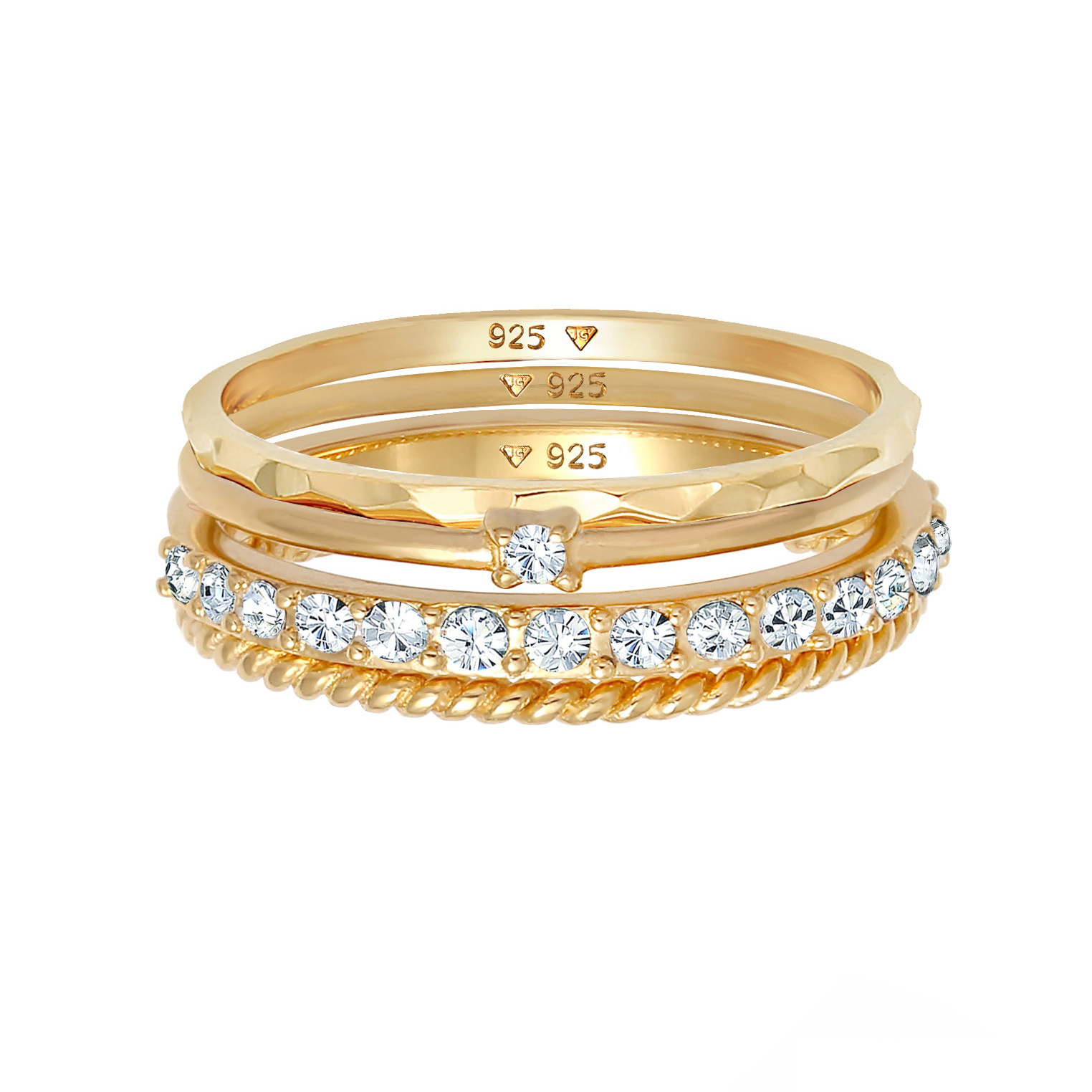 Ring Stapelring Gedreht 4er Set 925 Silber, mit Kristallen von Swarovski® Ring Stapelring Gedreht 4er Set 925 Silber, mit Kristallen von Swarovski®