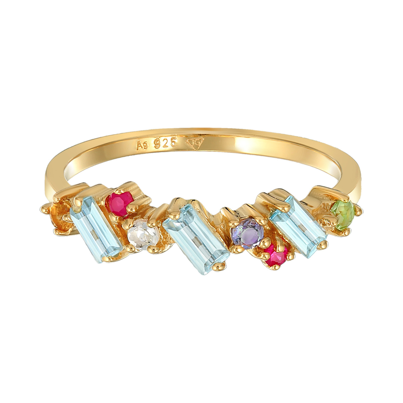 Ring Elli PREMIUM Ring Peridot Topas Mondstein Glamour 925 Silber vergoldet Ring Elli PREMIUM Ring Peridot Topas Mondstein Glamour 925 Silber vergoldet