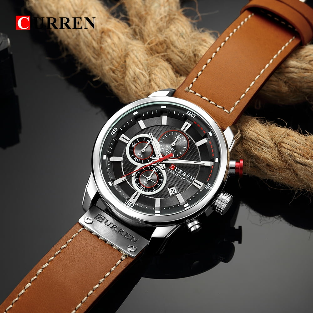 CURREN Men's Dark Brown Chronograph Quartz Watch Waterproof Leather Strap Sports... – Bild 3