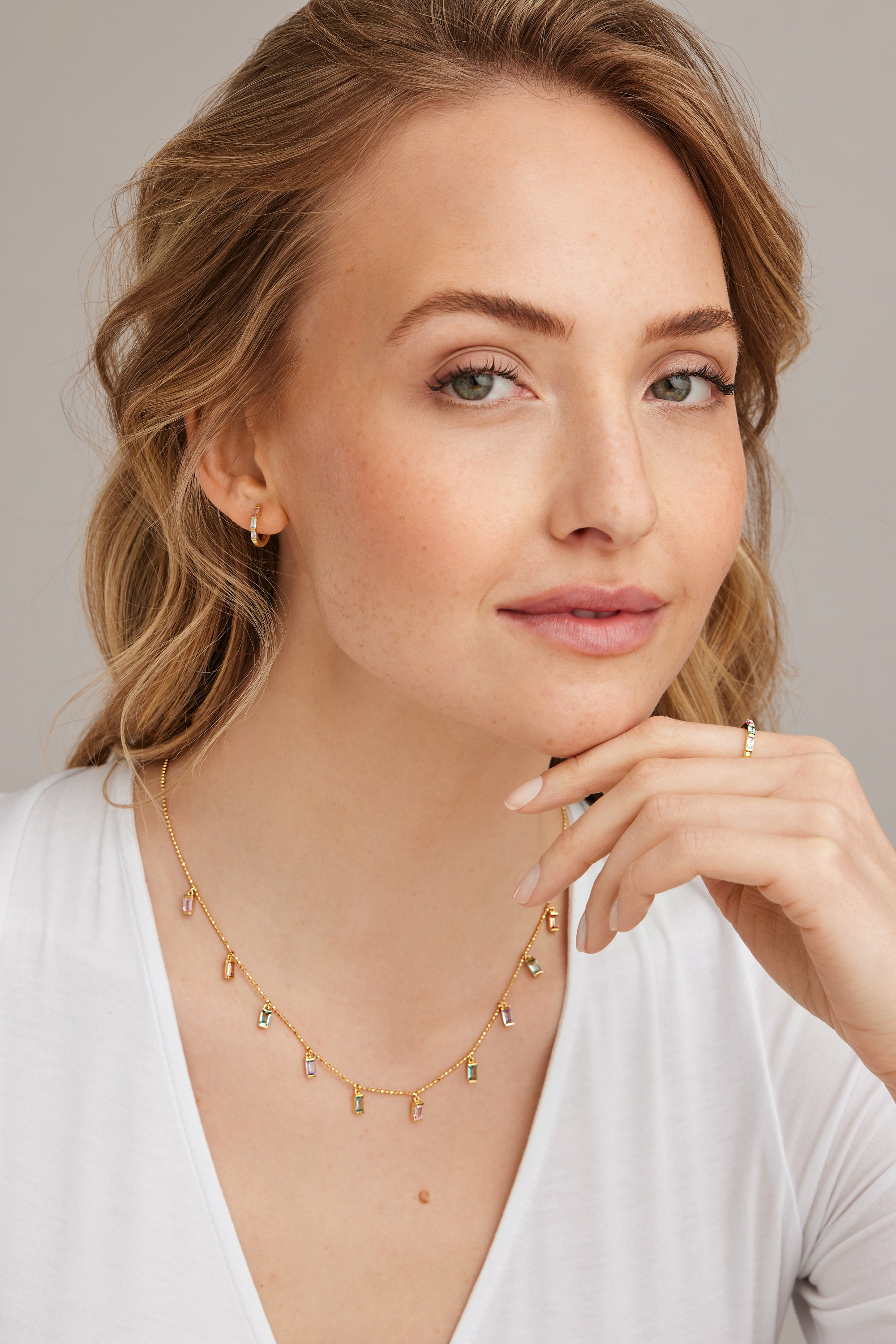 Collier 925 Sterling Silber gelb vergoldet Anhänger Zirkonia Baguette Pastell 41... – Bild 2