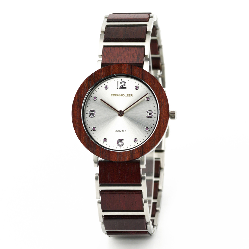 Edenhölzer Holzuhr Damen Armbanduhr Quarz Holzarmband Uhr Hardlex Flores – Bild 2