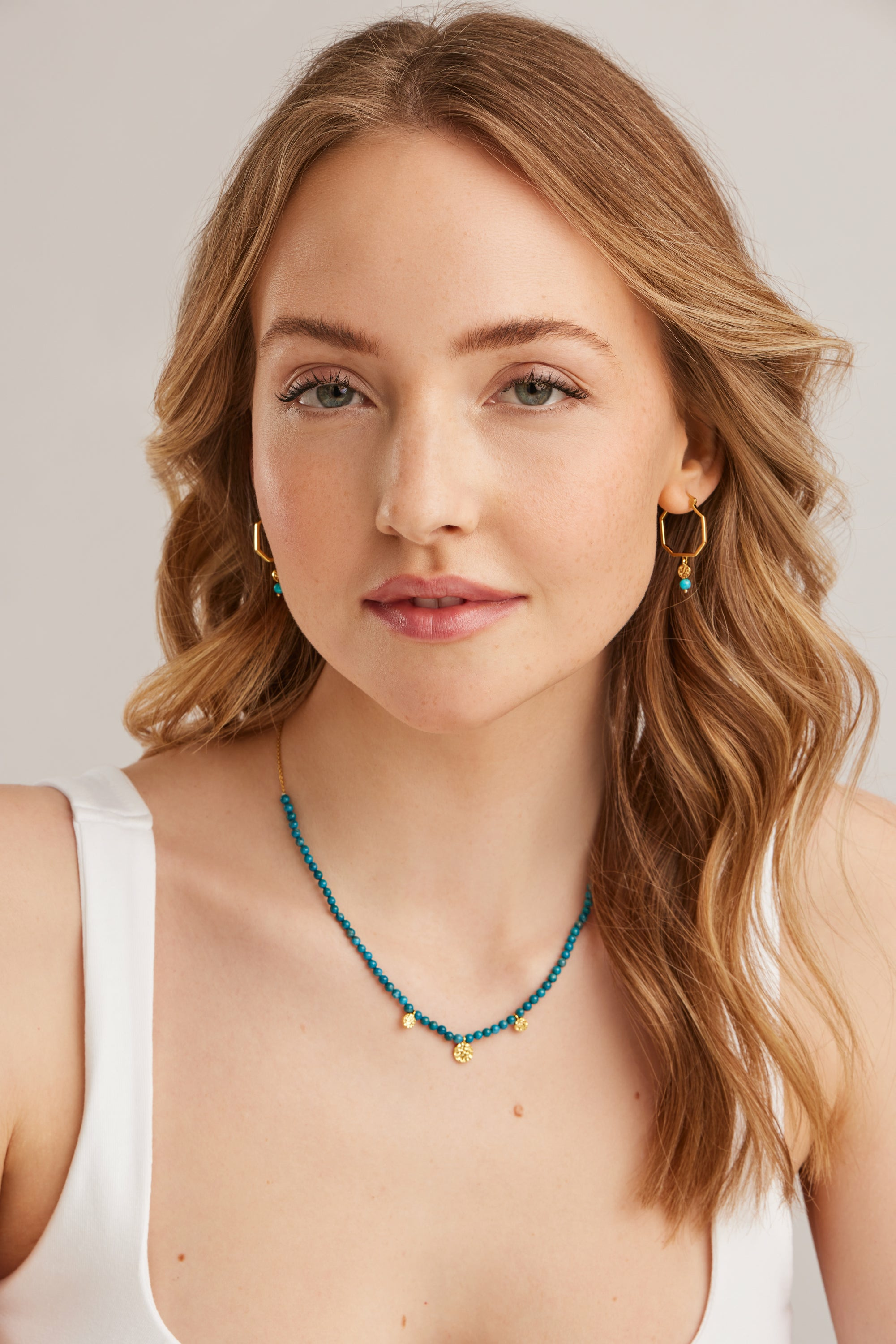 Halskette 925 Silber vergoldet türkiser Howlith Plättchen 41185023000670 – Bild 3