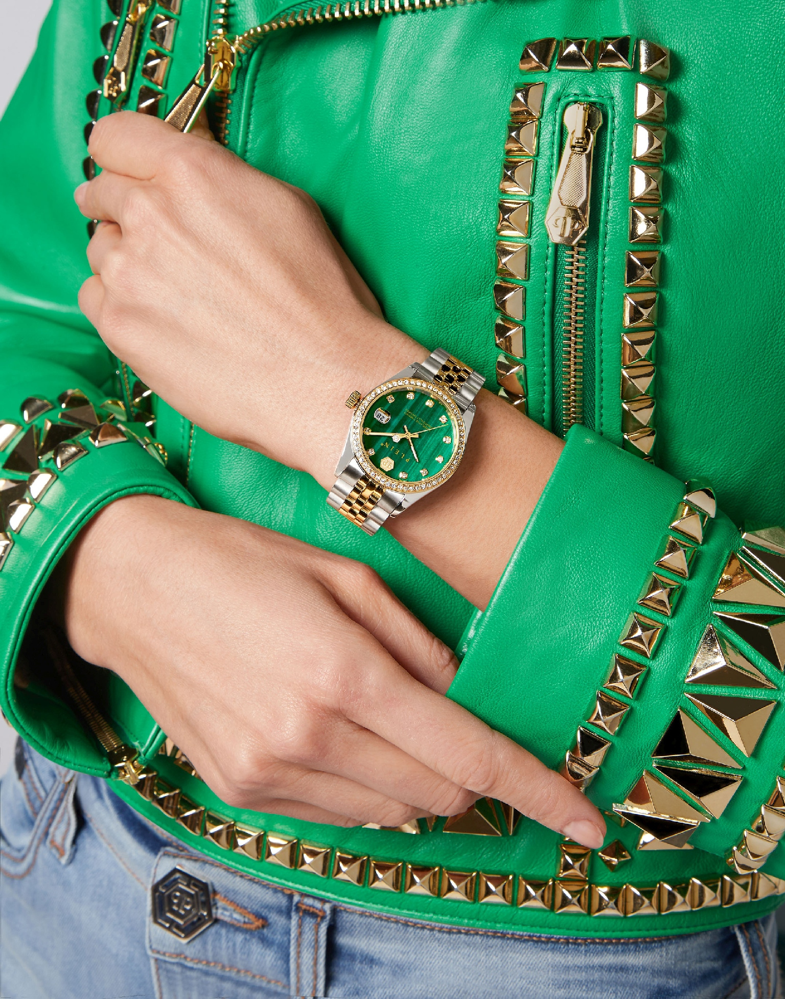 Philipp Plein Damenuhr Date Superlative Bicolor/grün – Bild 2