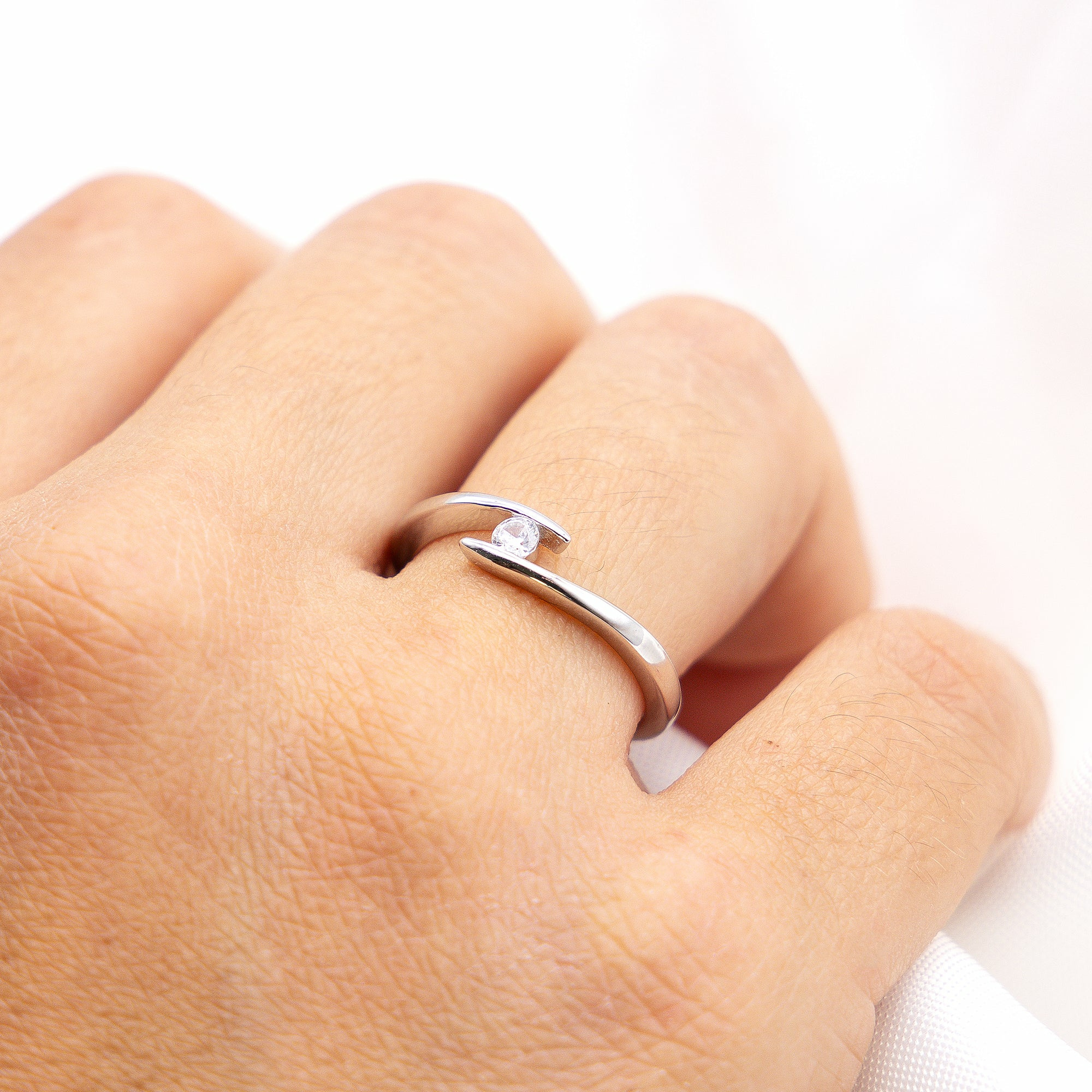 ZEEme Silver Silber 925 rhodiniert mit weißem Zirkonia-Stein Ring 41675919556702