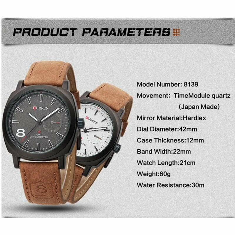 CURREN Men's Quartz Sport Watch Genuine Leather Strap Waterproof 8139 – Bild 2