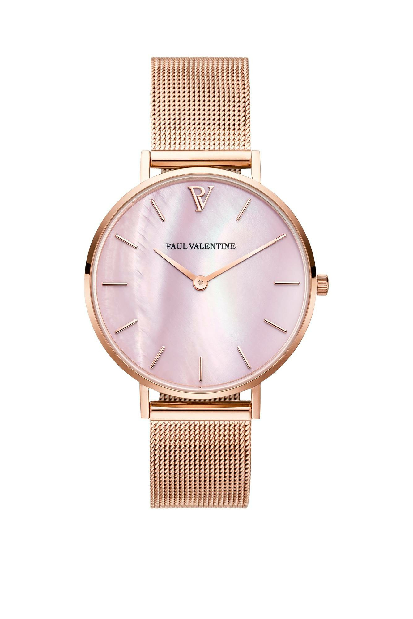 Paul Valentine Damen Armbanduhr ROSE GOLD PINK SEASHELL MESH 32 MM PV32611 – Bild 2