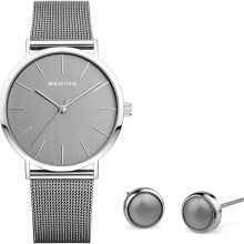 BERING Damen Set mit Analog Quarz Armbanduhr und Ohrringen Grau 13436-309-GWP BERING Damen Set mit Analog Quarz Armbanduhr und Ohrringen Grau 13436-309-GWP