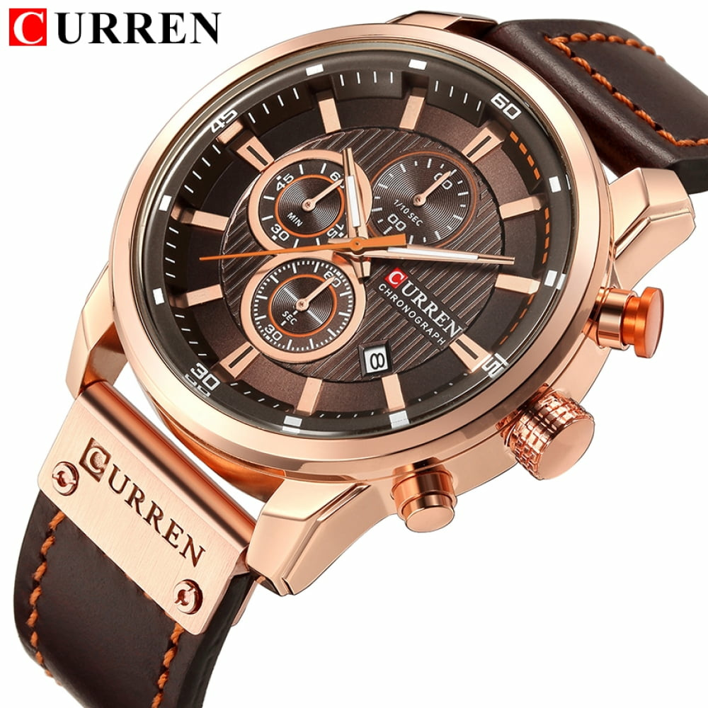 CURREN Men%27s Dark Brown Chronograph Quartz Watch Waterproof Leather Strap Sports... CURREN Men%27s Dark Brown Chronograph Quartz Watch Waterproof Leather Strap Sports...