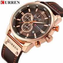 CURREN Men%27s Dark Brown Chronograph Quartz Watch Waterproof Leather Strap Sports... CURREN Men%27s Dark Brown Chronograph Quartz Watch Waterproof Leather Strap Sports...