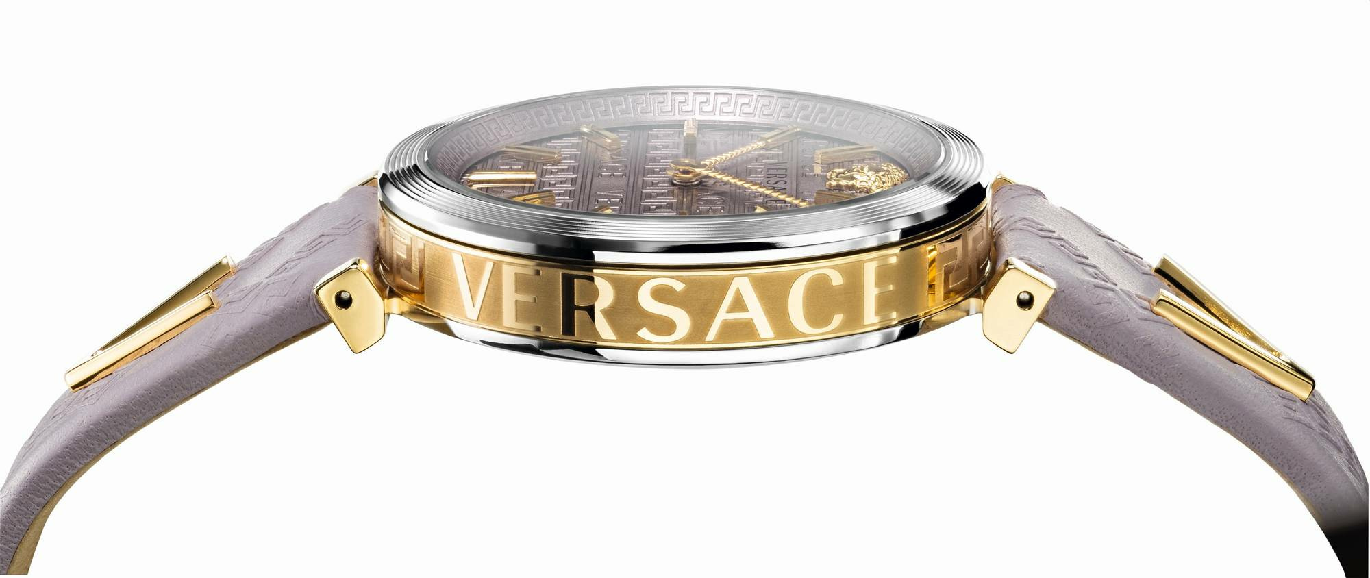Versace V-Twist Damenuhr Hellrosa Leder Silber Gold Stahl 36mm VELS00219 – Bild 3